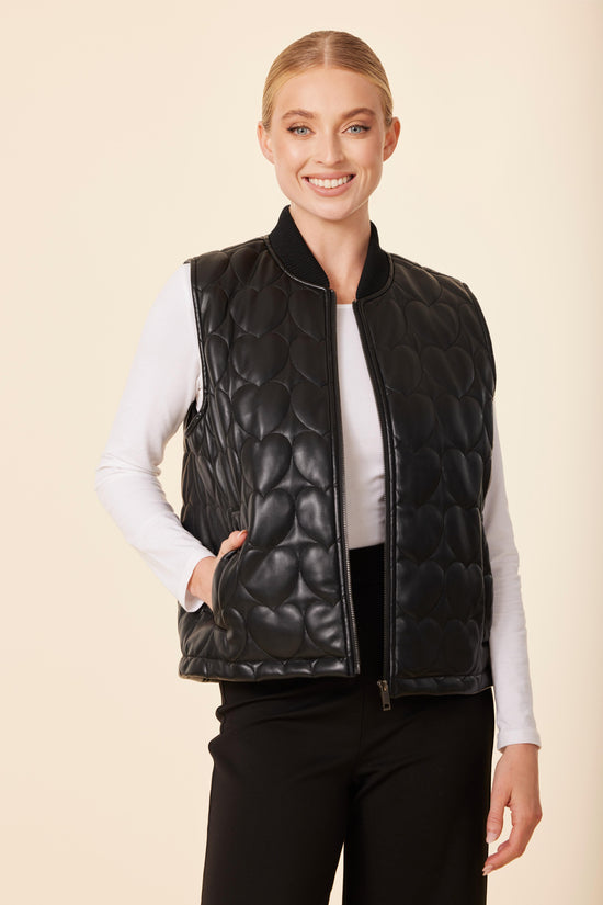 Faux Leather Quilted Heart Vest