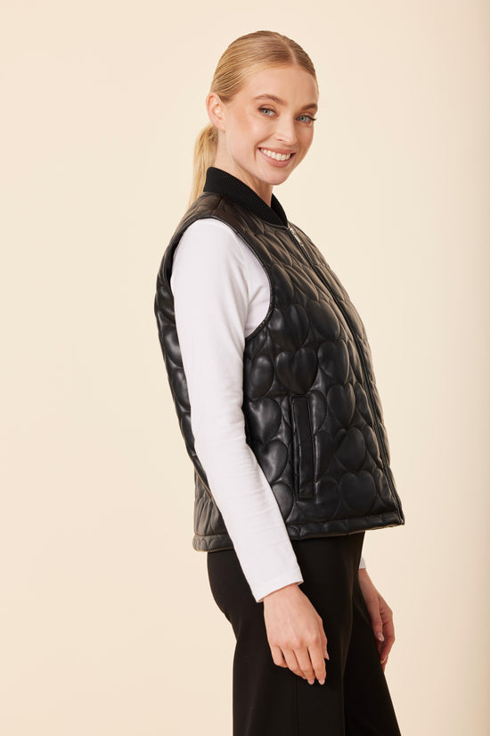 Faux Leather Quilted Heart Vest