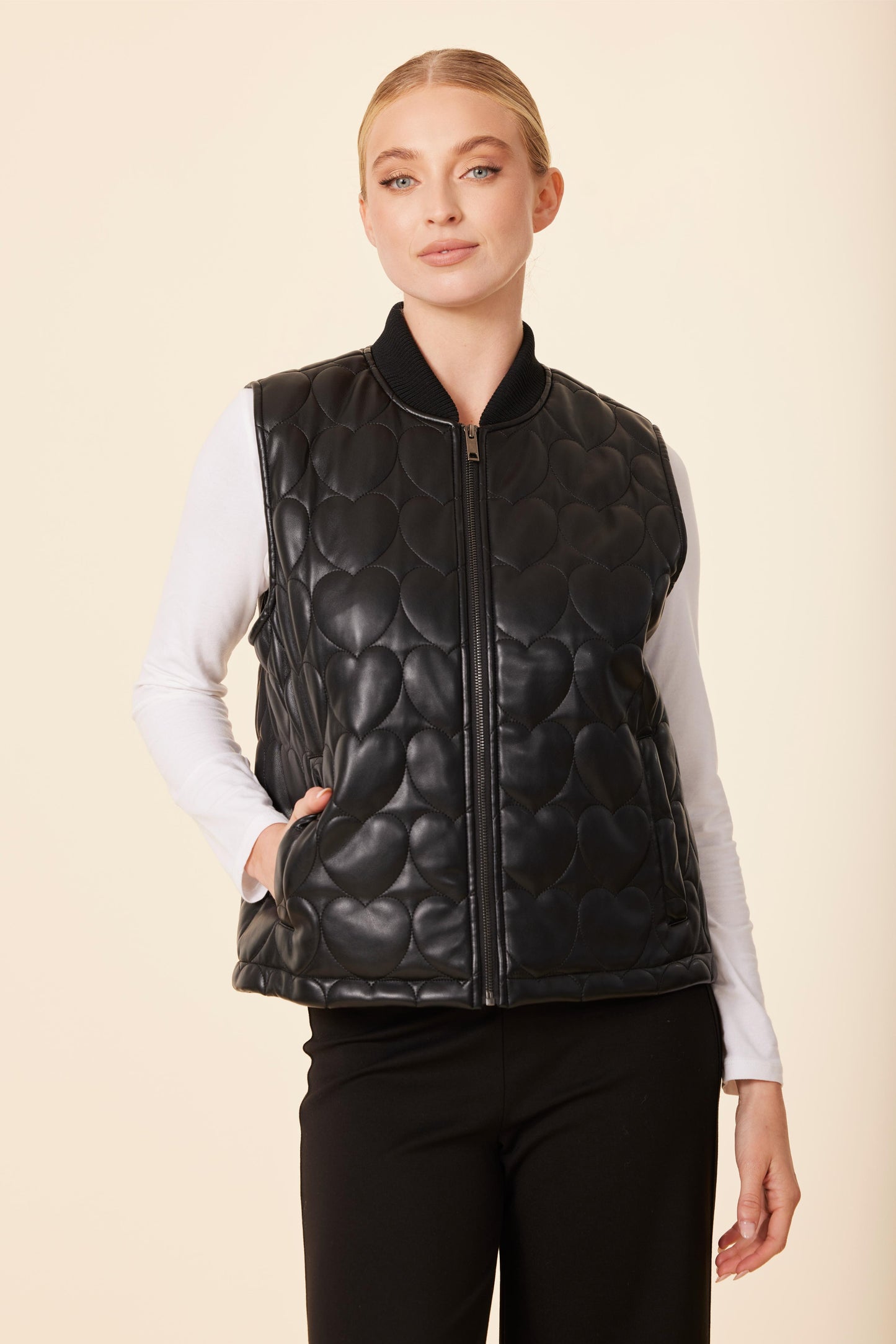 Faux Leather Quilted Heart Vest