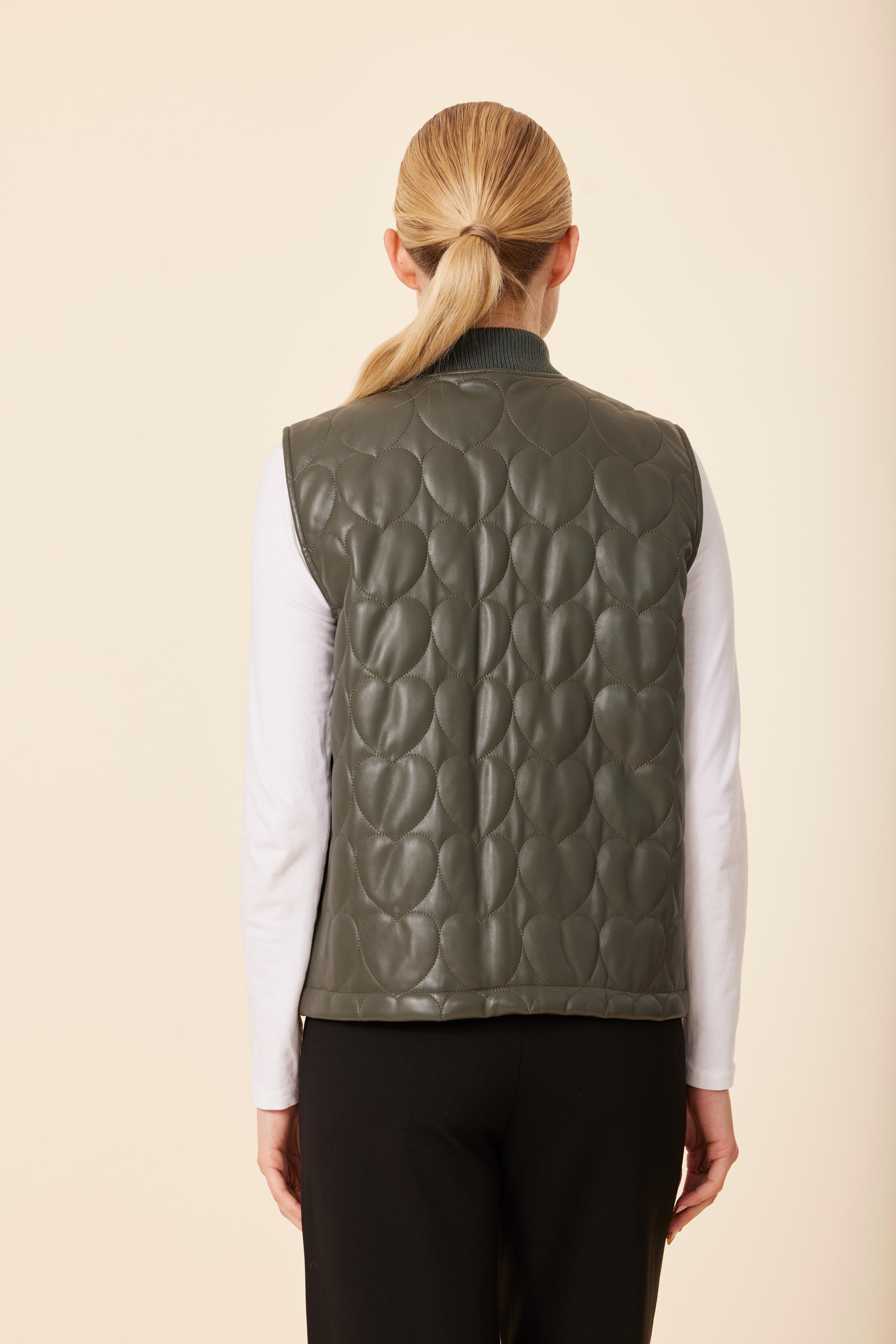 Faux Leather Quilted Heart Vest