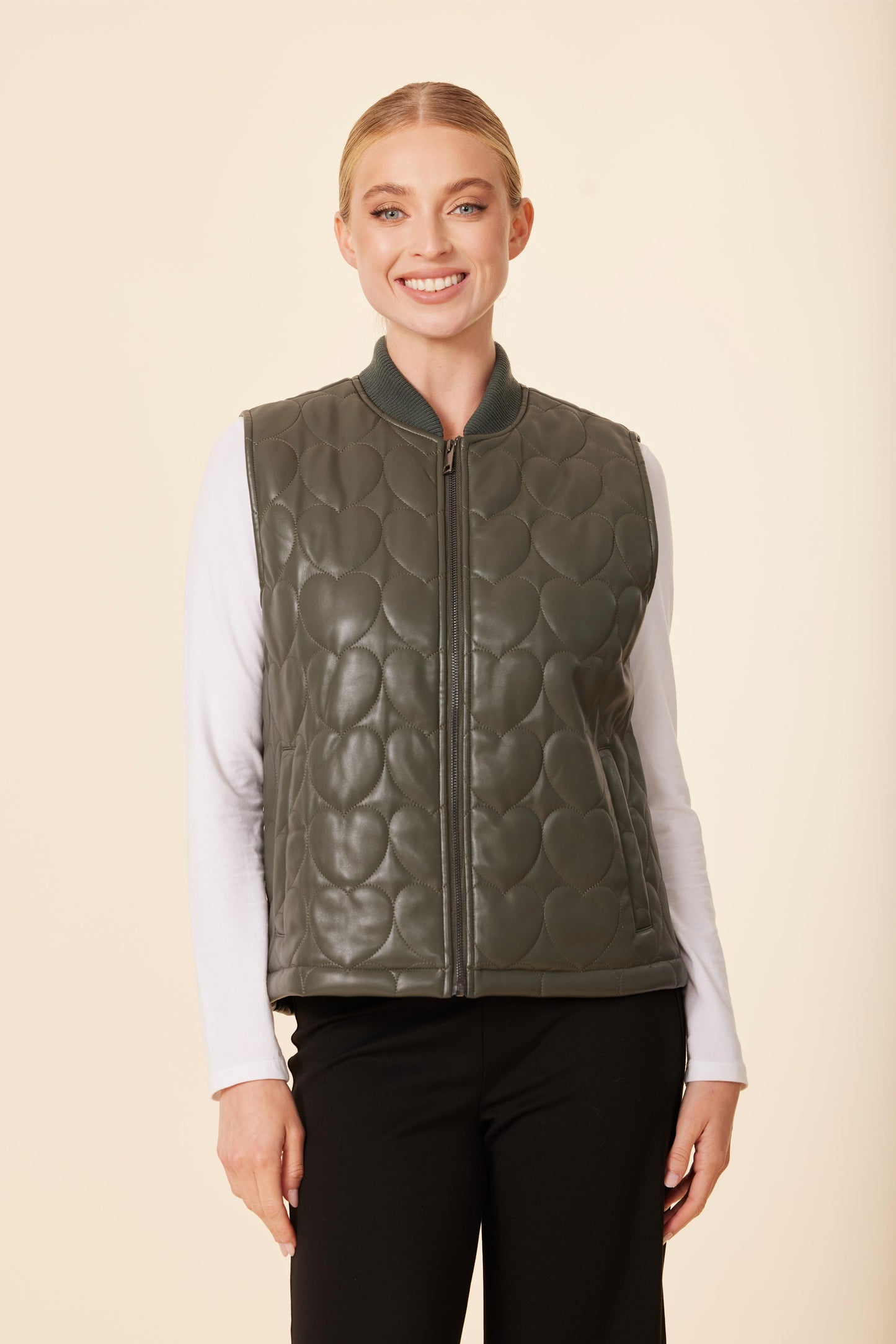 Faux Leather Quilted Heart Vest