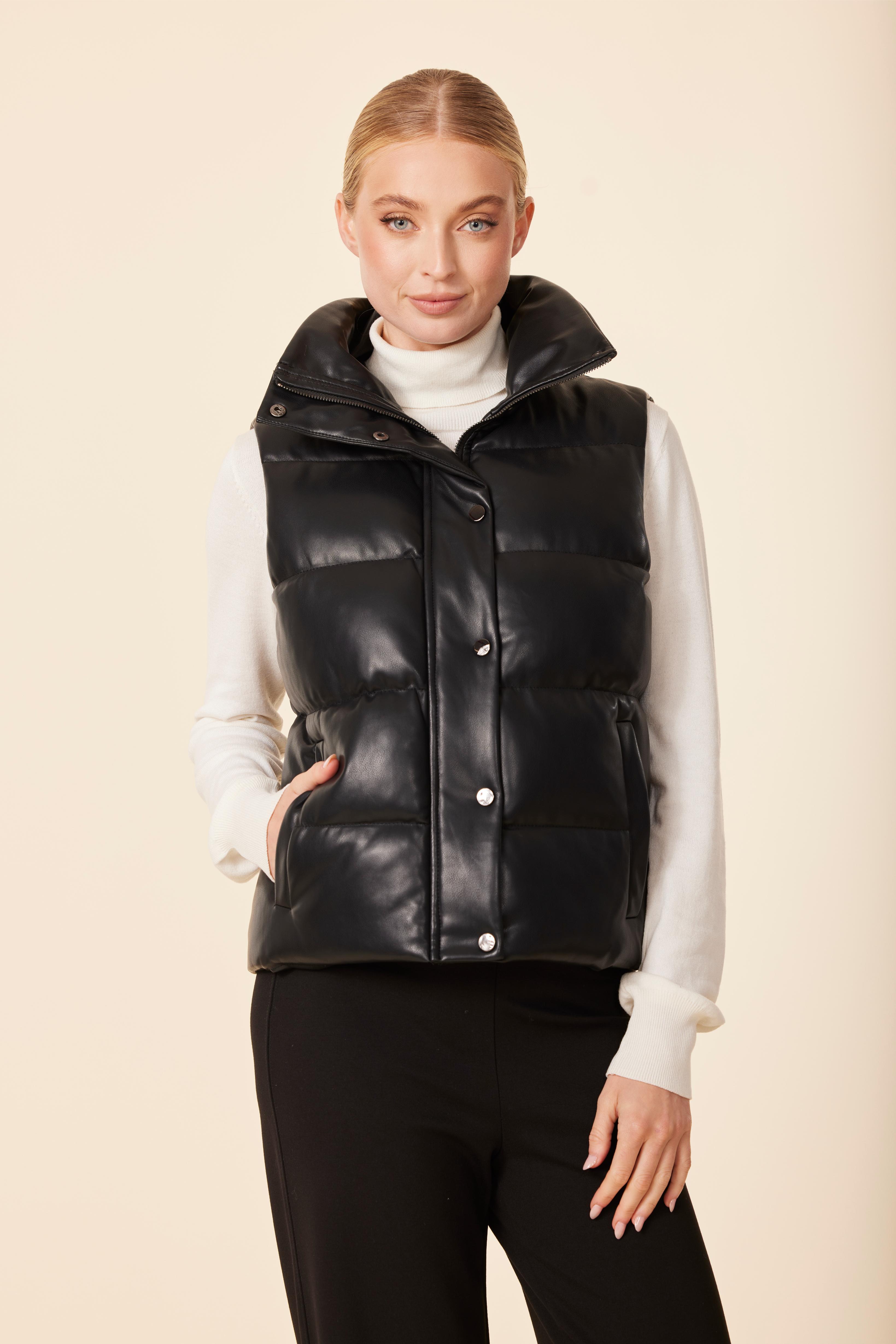 Faux Leather Puffer Vest
