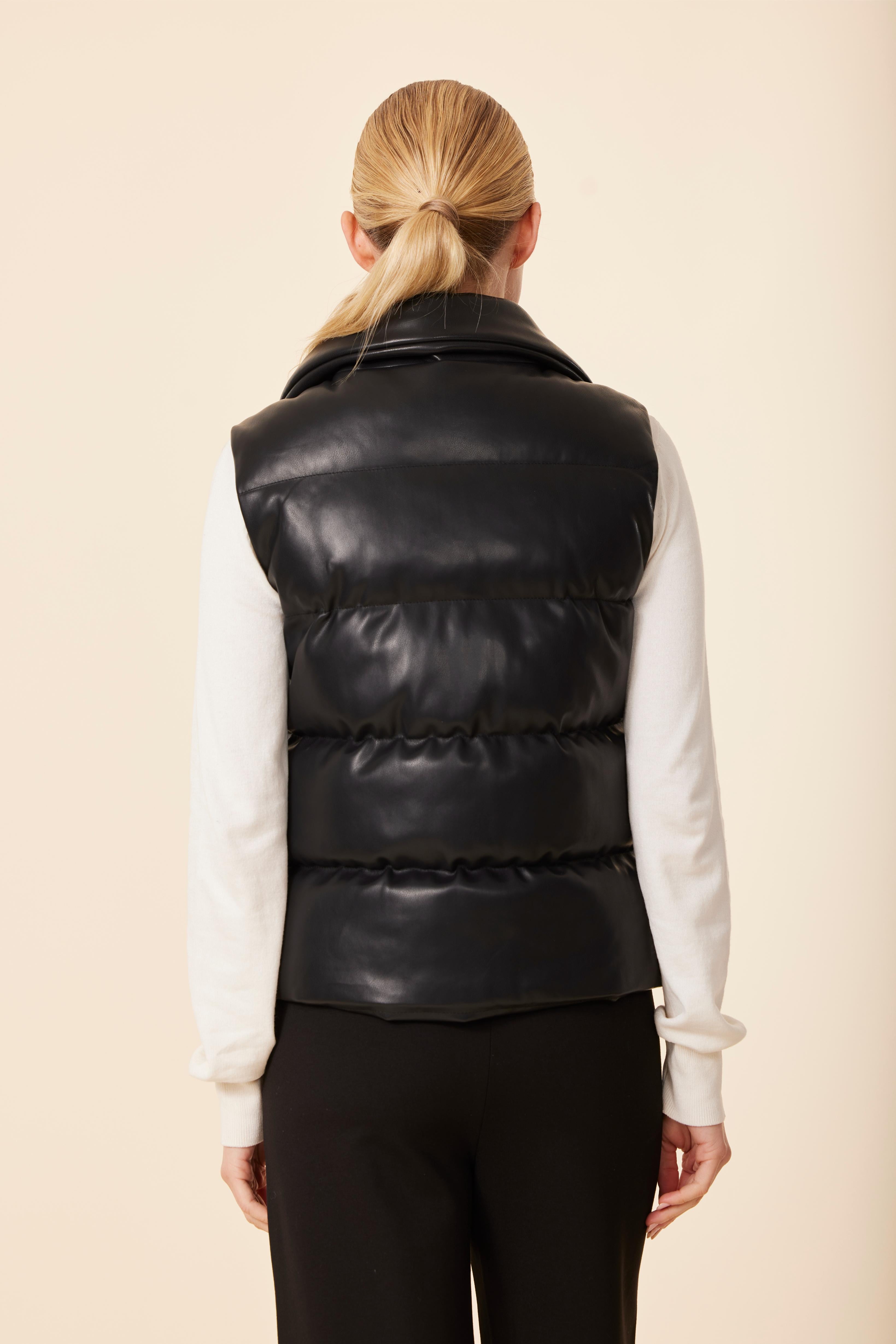 Faux Leather Puffer Vest