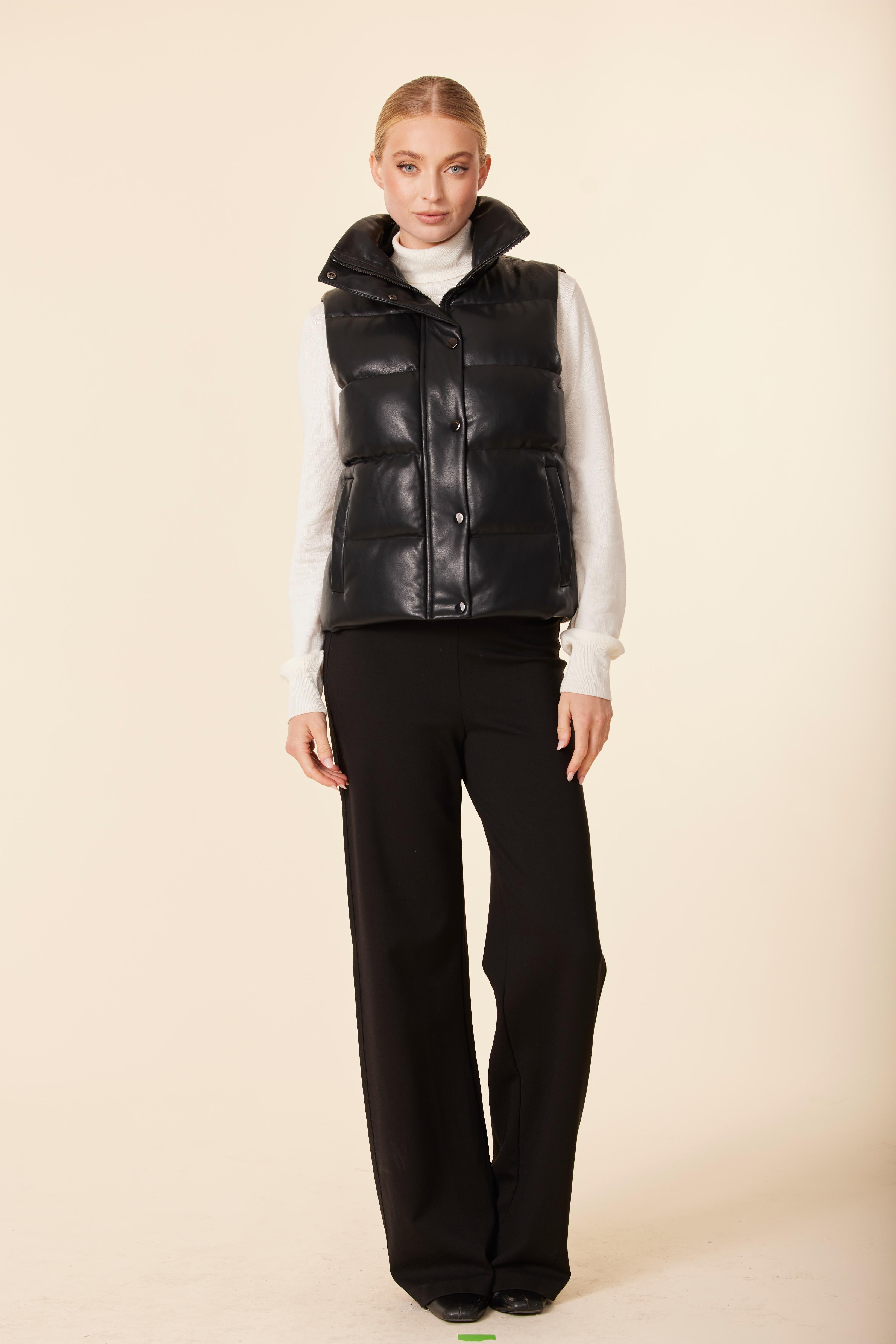 Faux Leather Puffer Vest