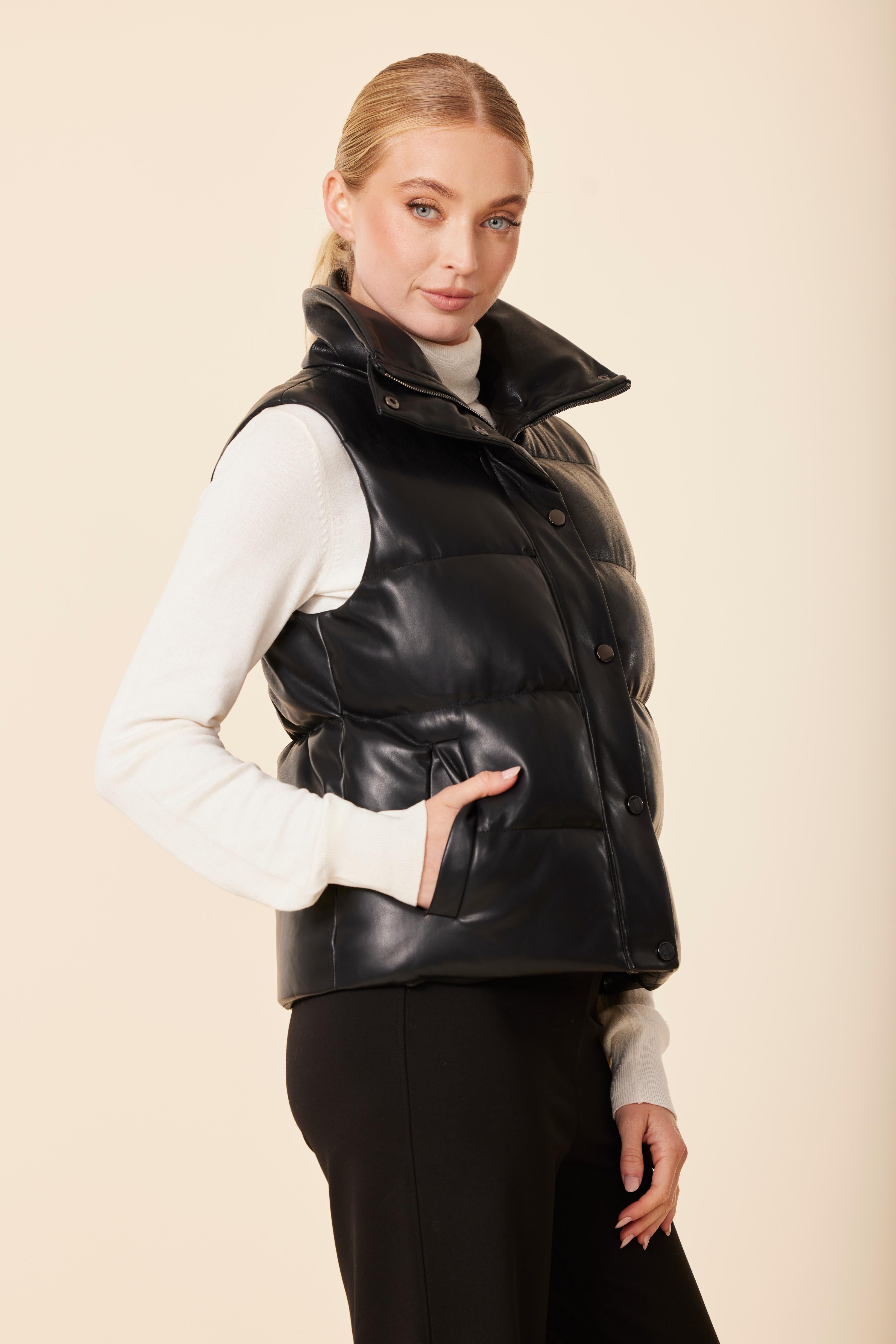 Faux Leather Puffer Vest