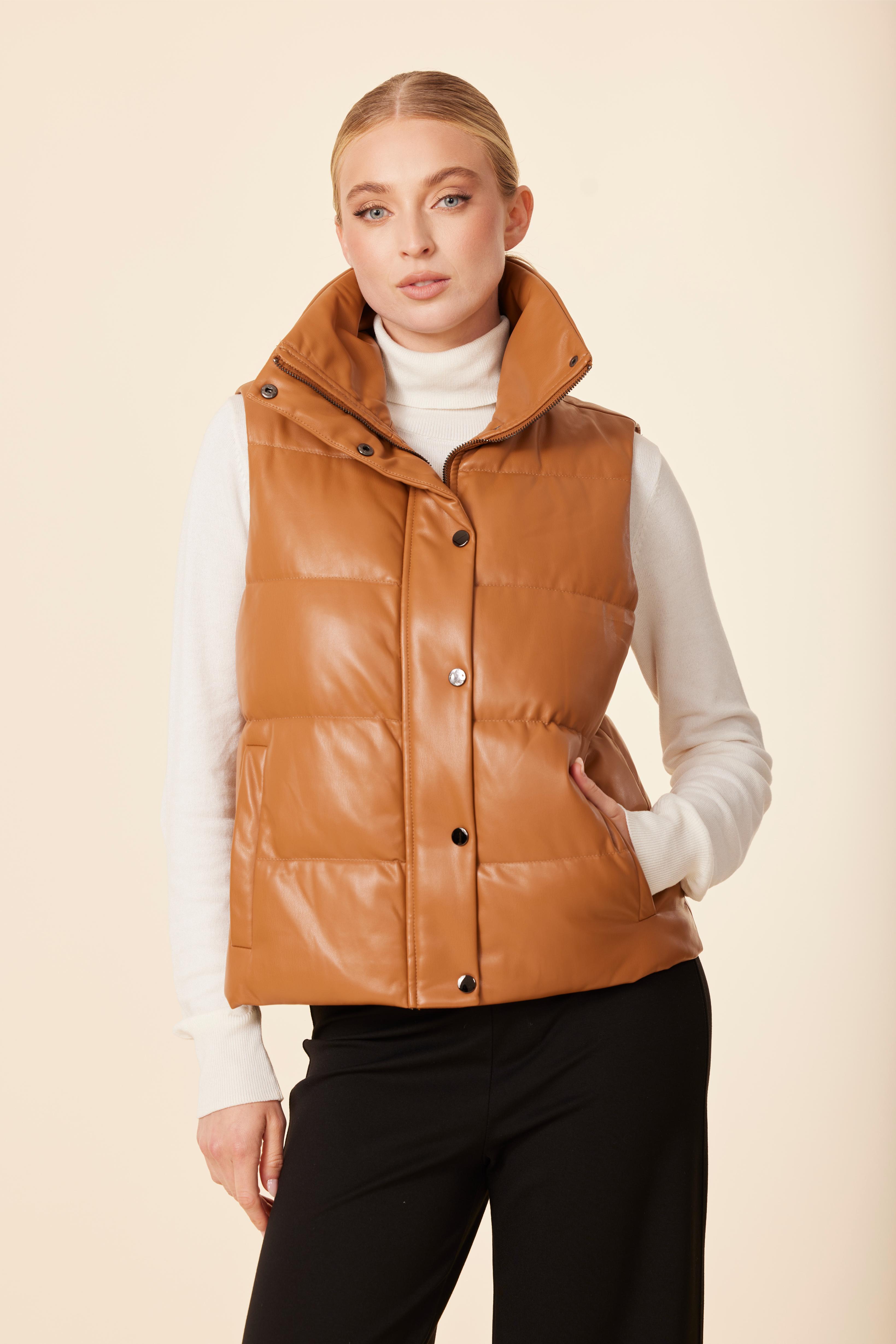 Faux Leather Puffer Vest