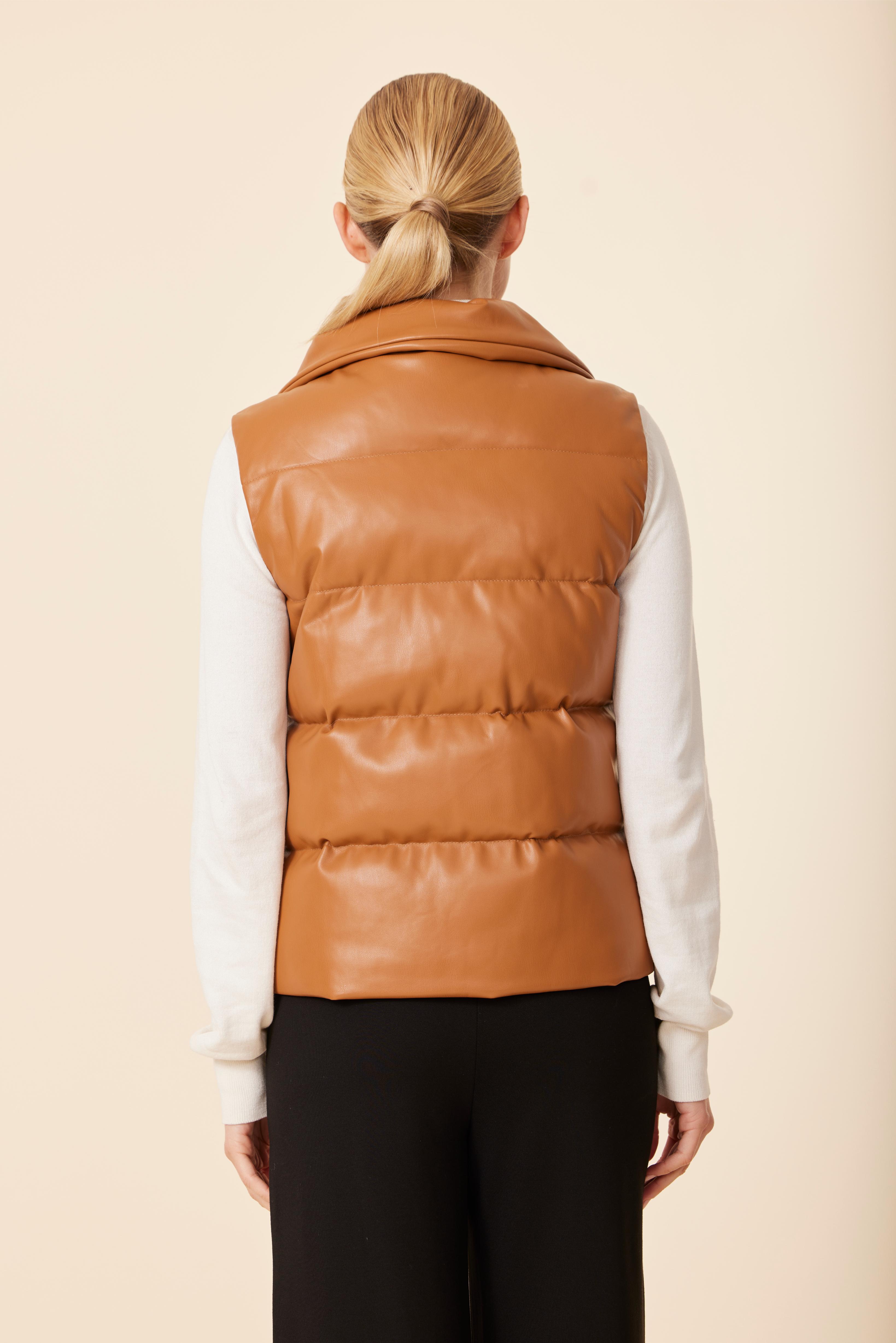 Faux Leather Puffer Vest