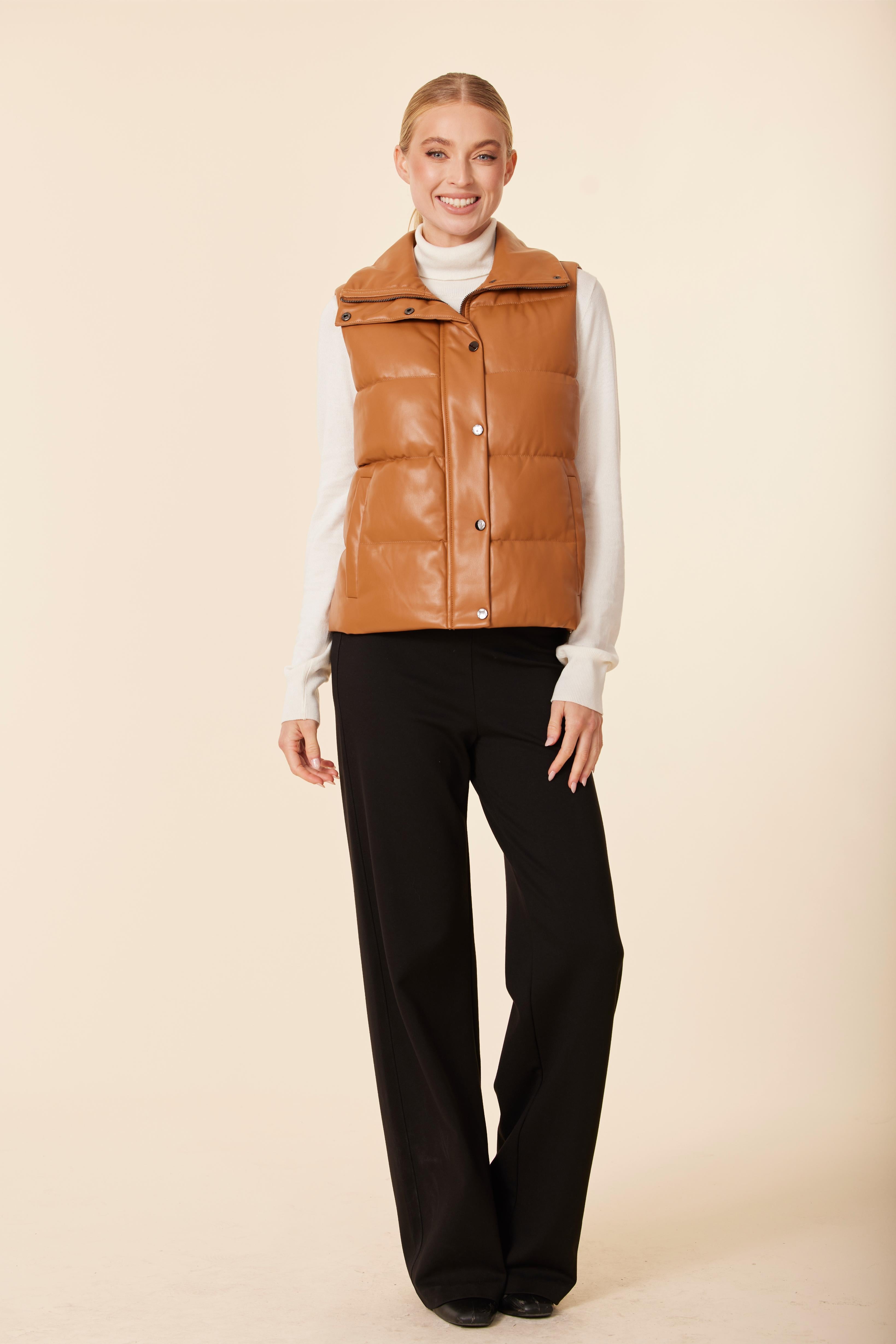 Faux Leather Puffer Vest