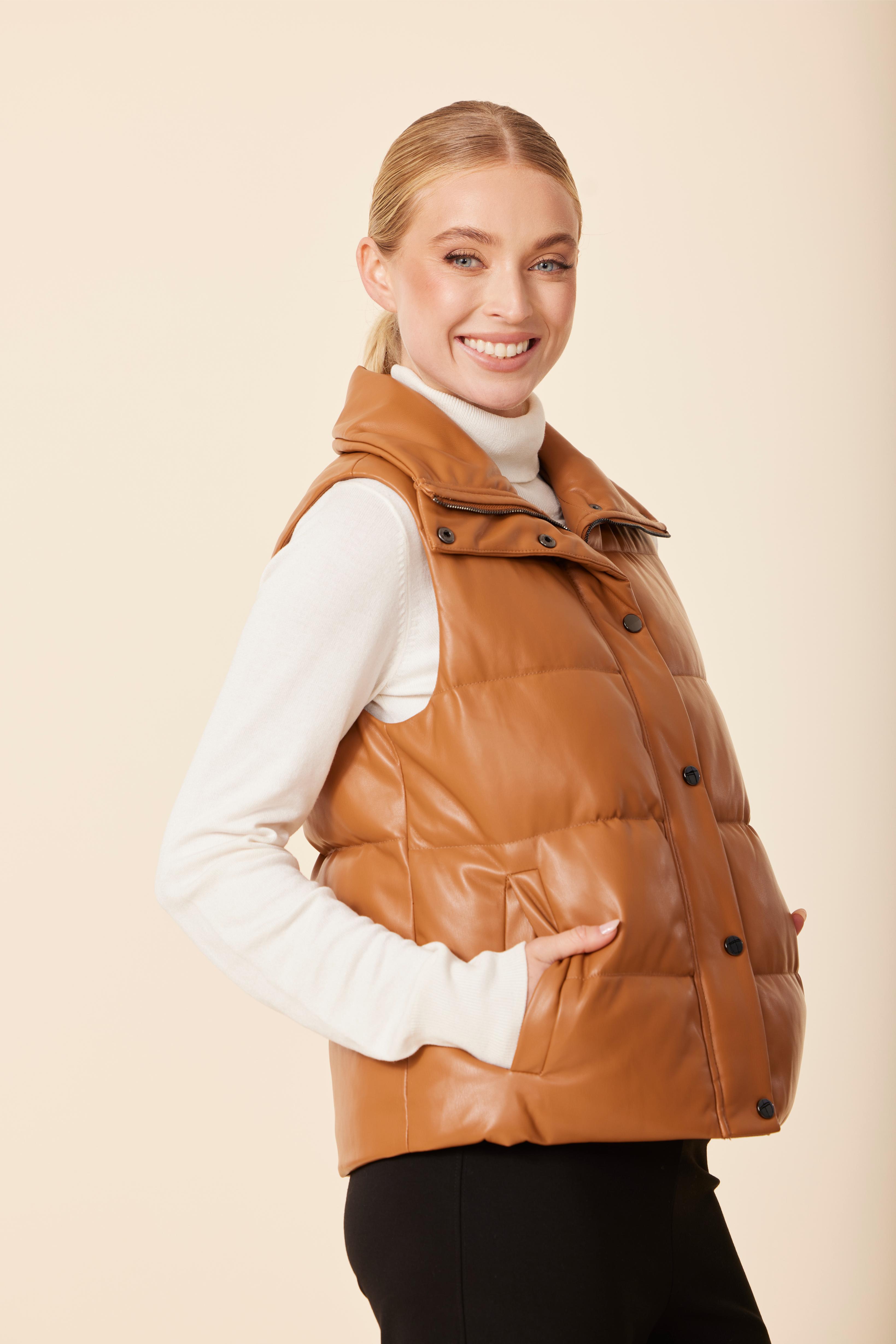 Faux Leather Puffer Vest