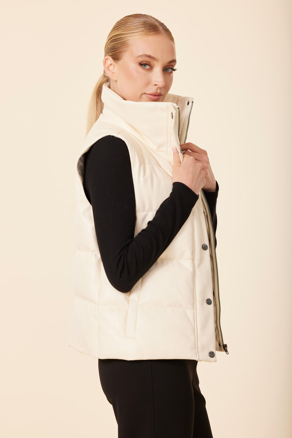 Faux Leather Puffer Vest