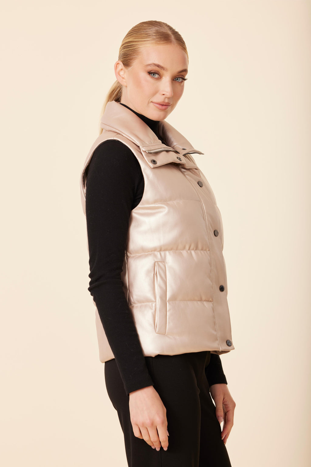 Faux Leather Puffer Vest