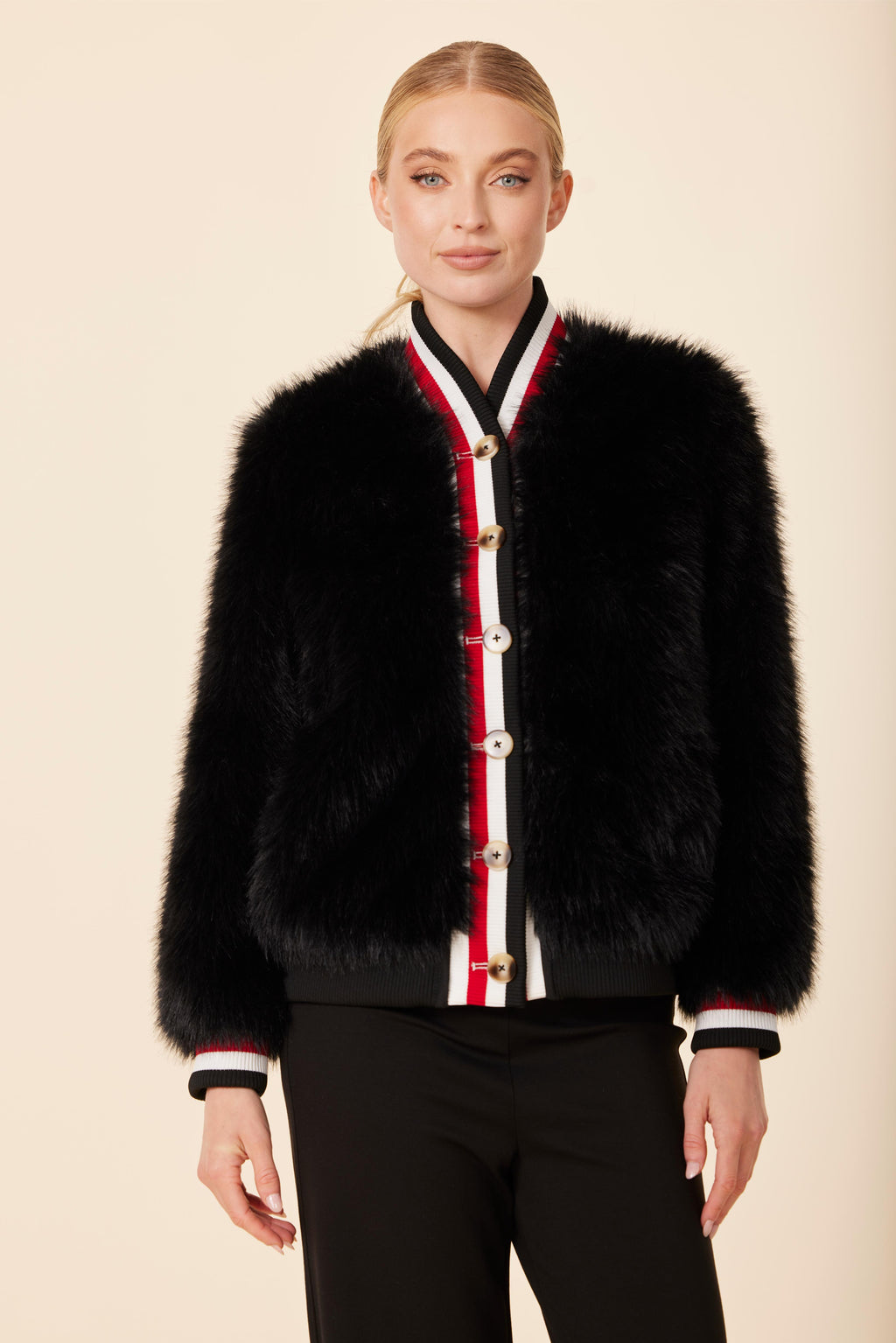 Faux Fur Racer Stripe Jacket