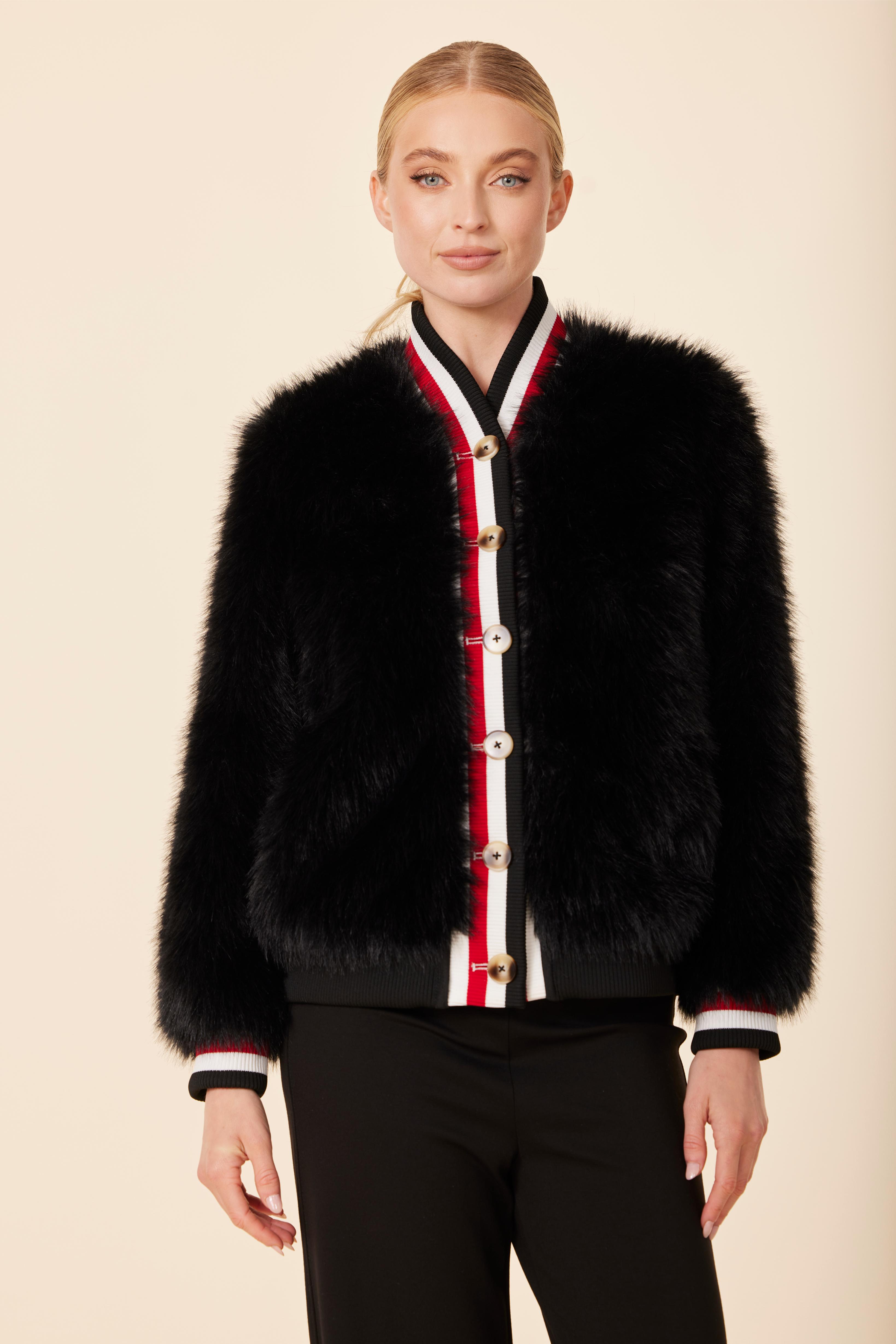 Faux Fur Racer Stripe Jacket