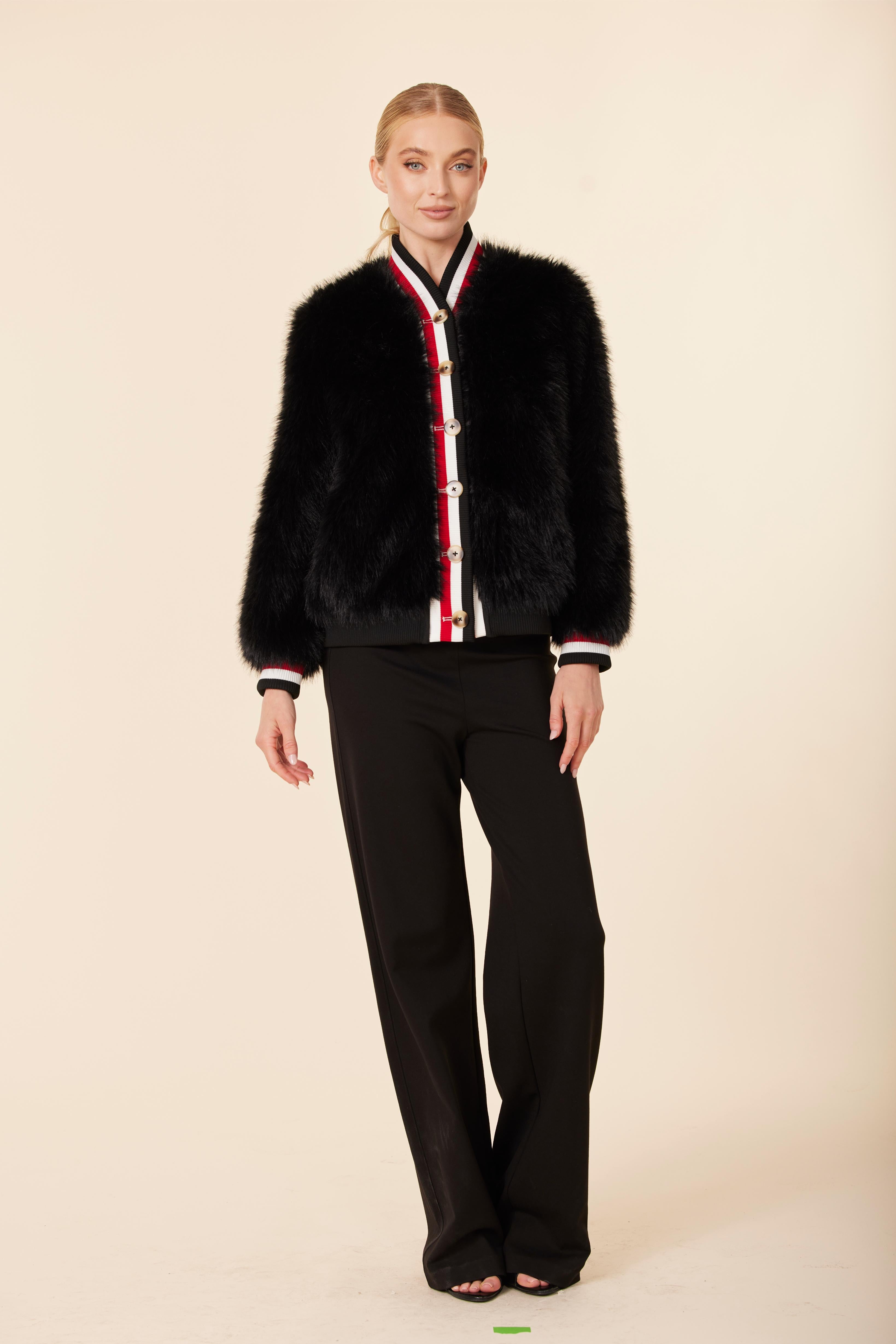 Faux Fur Racer Stripe Jacket