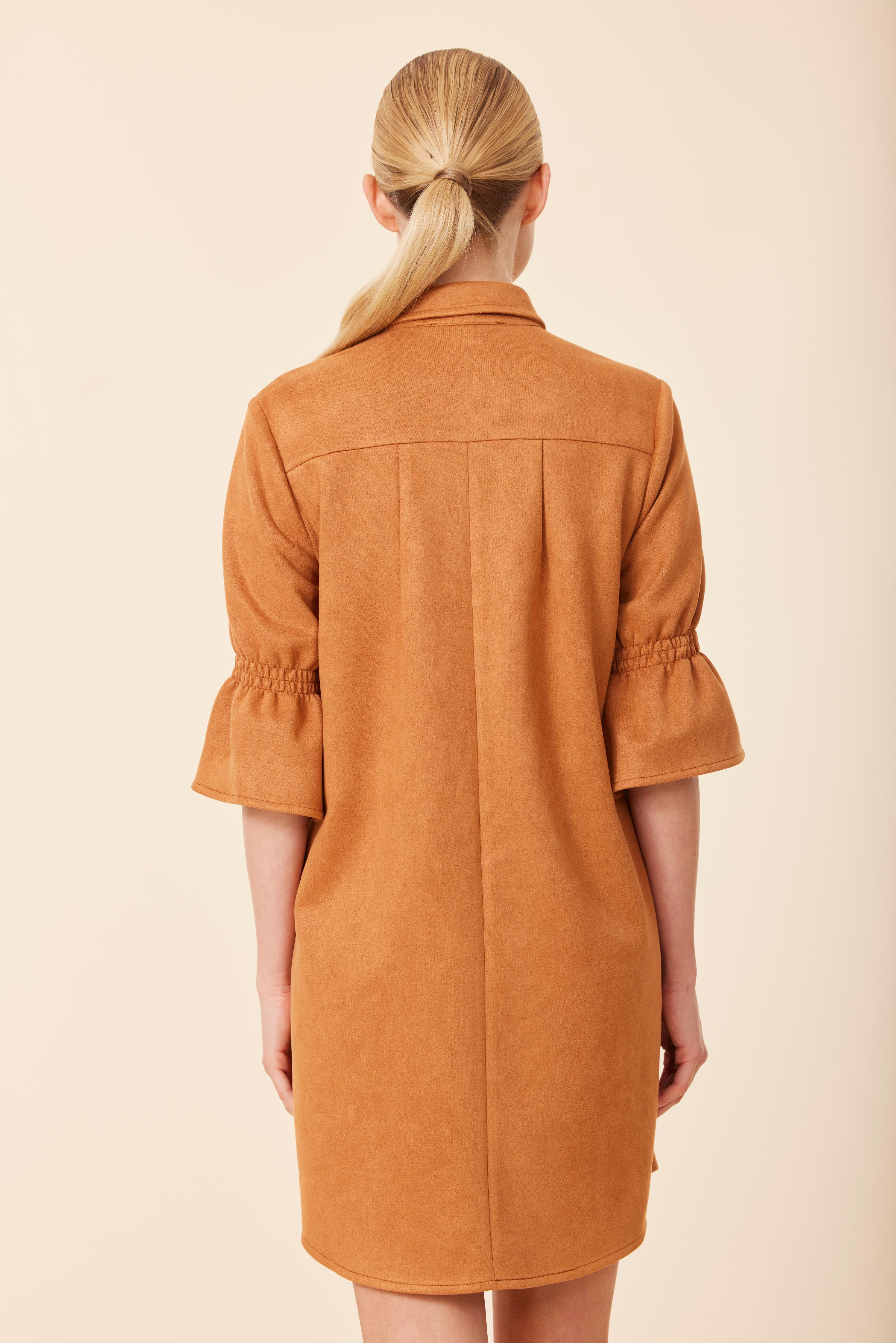 Faux Suede Ruffle Sleeve Dress