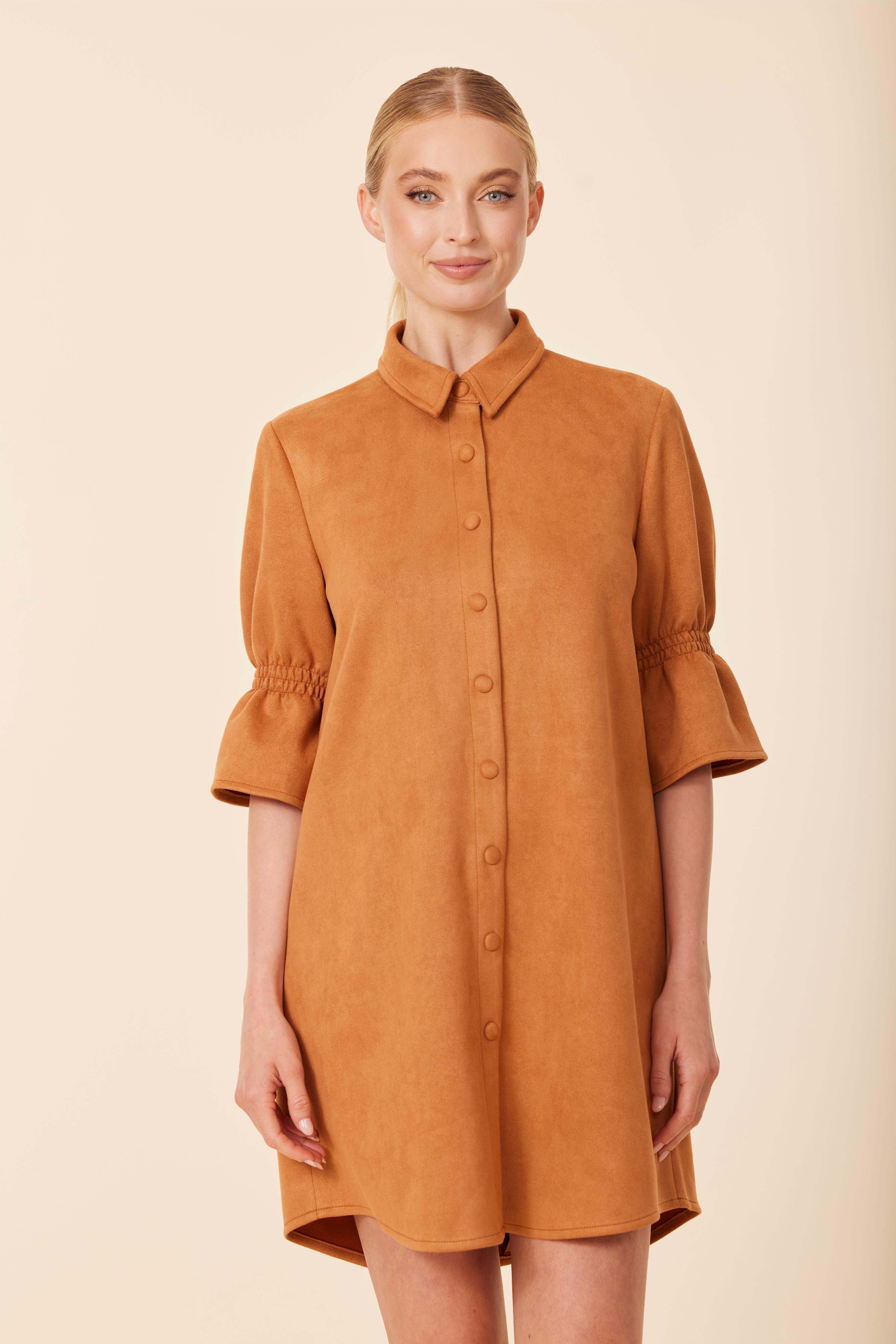 Faux Suede Ruffle Sleeve Dress