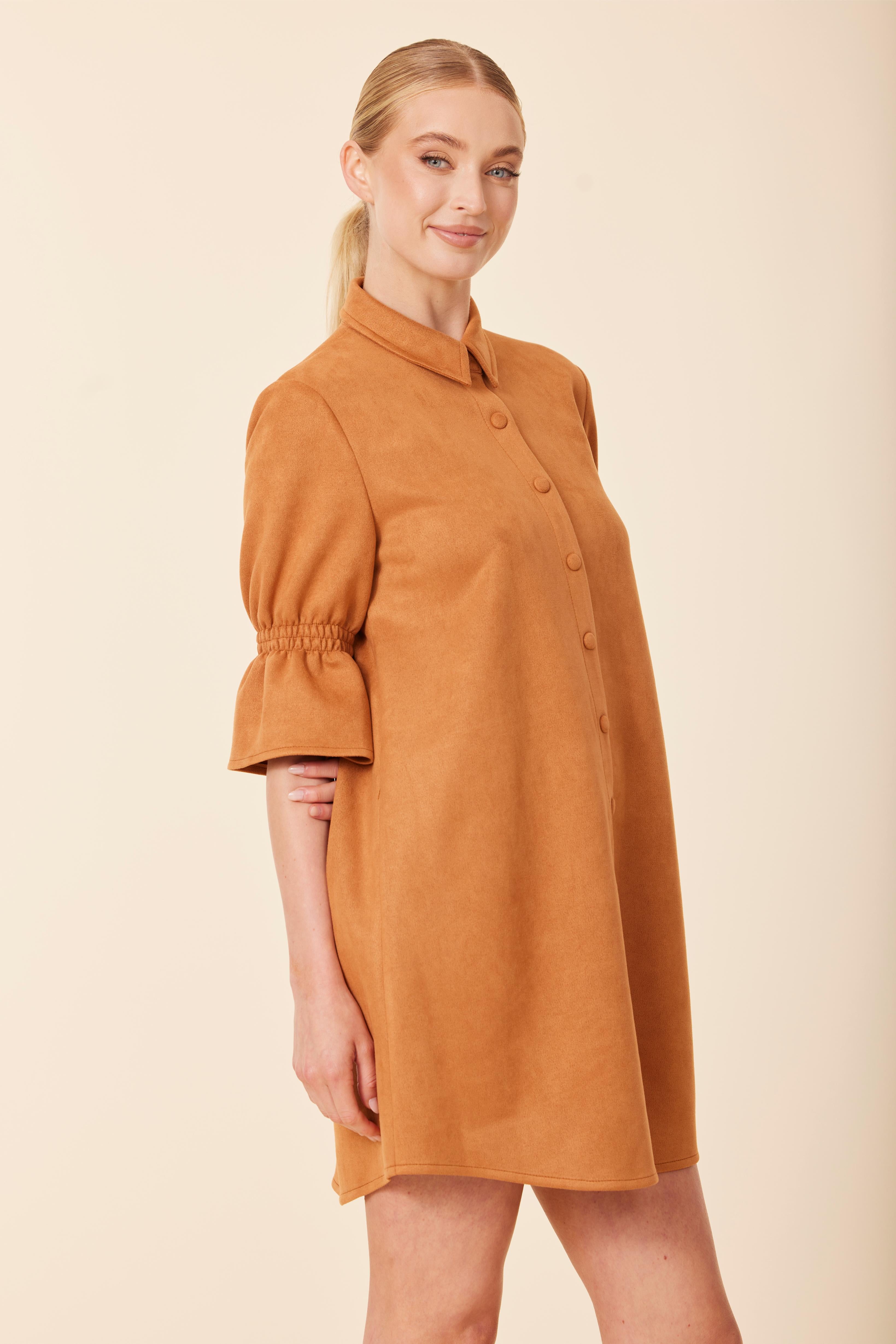 Faux Suede Ruffle Sleeve Dress