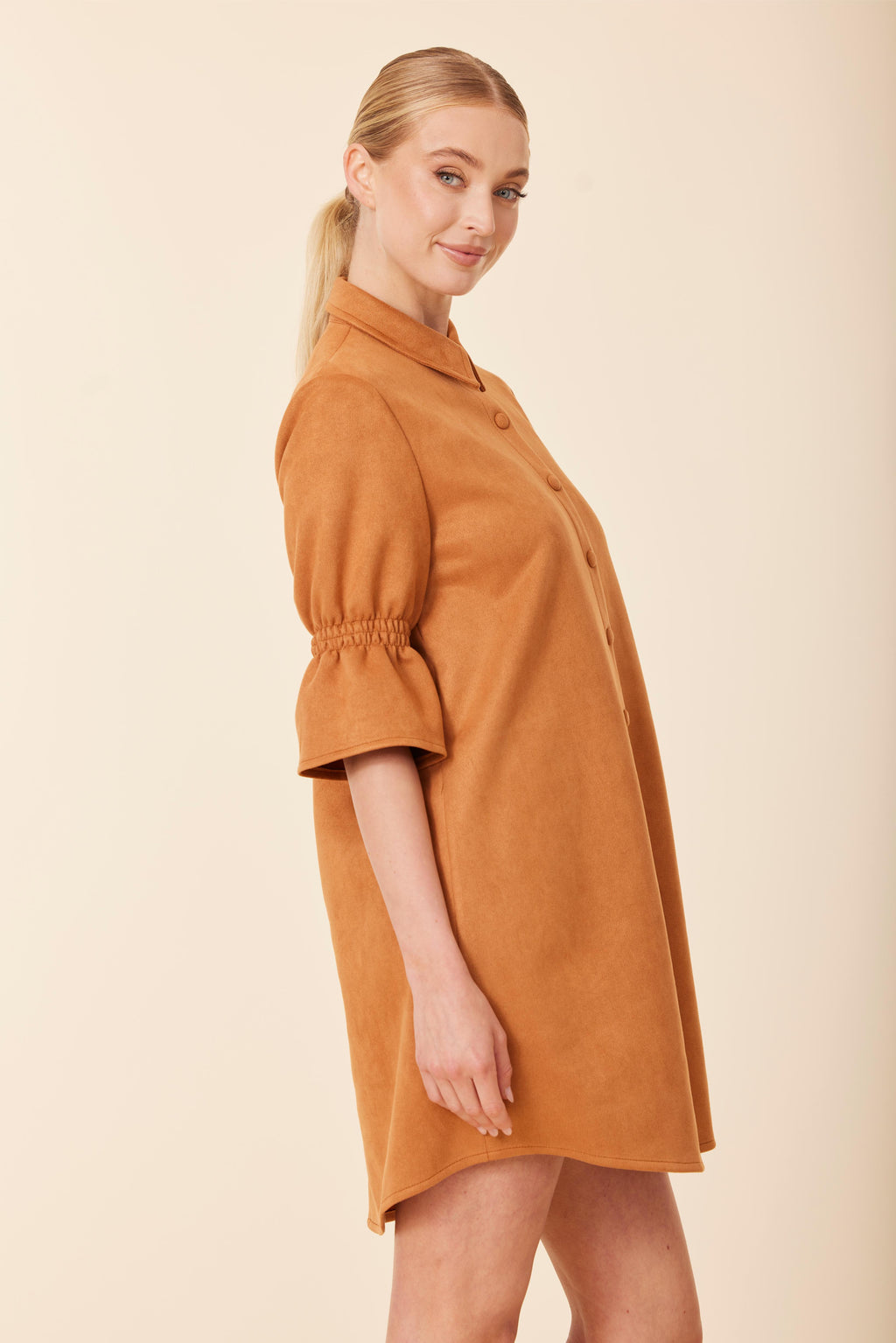 Faux Suede Ruffle Sleeve Dress