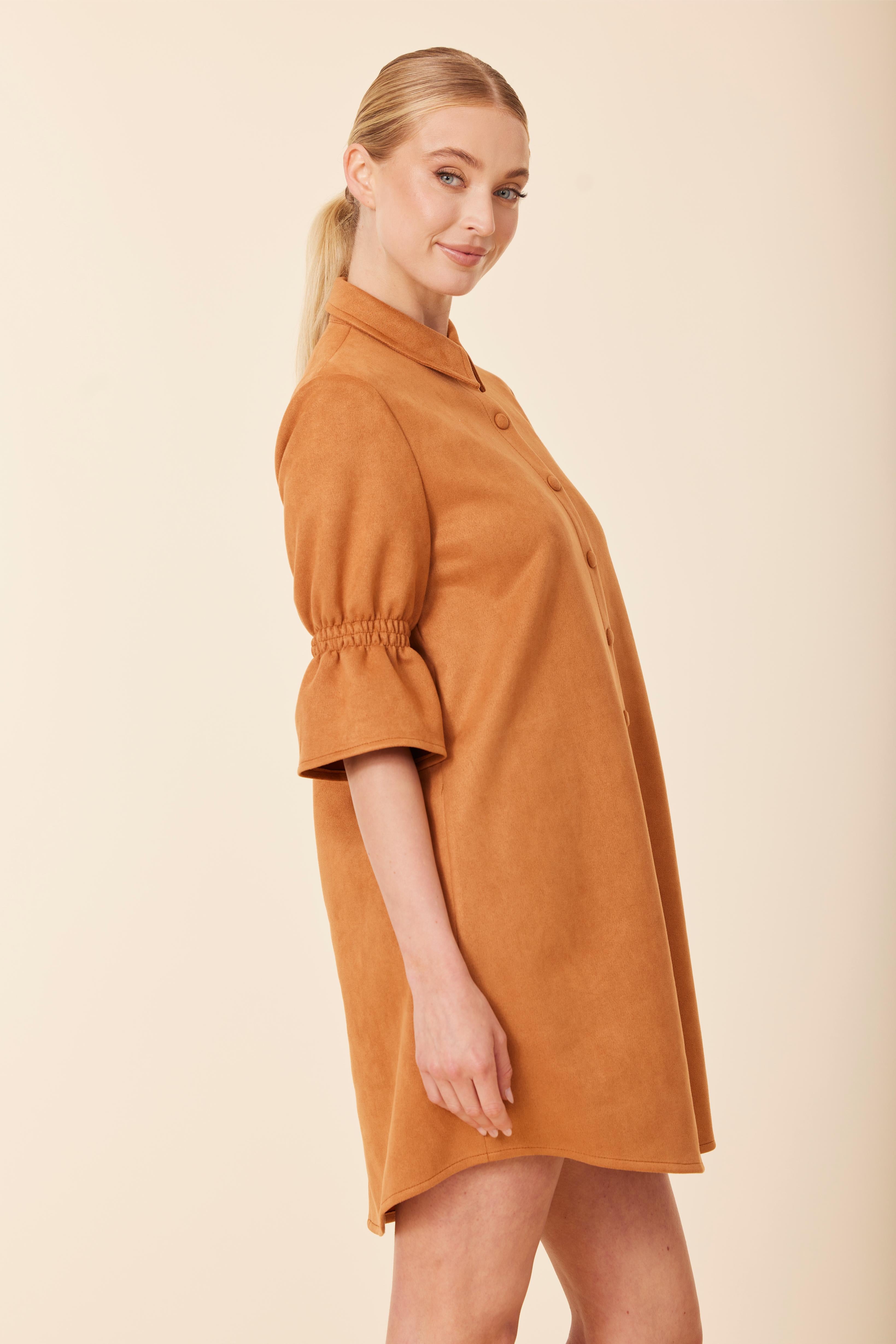 Faux Suede Ruffle Sleeve Dress