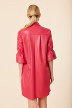 Faux Leather Ruffle Sleeve Dress