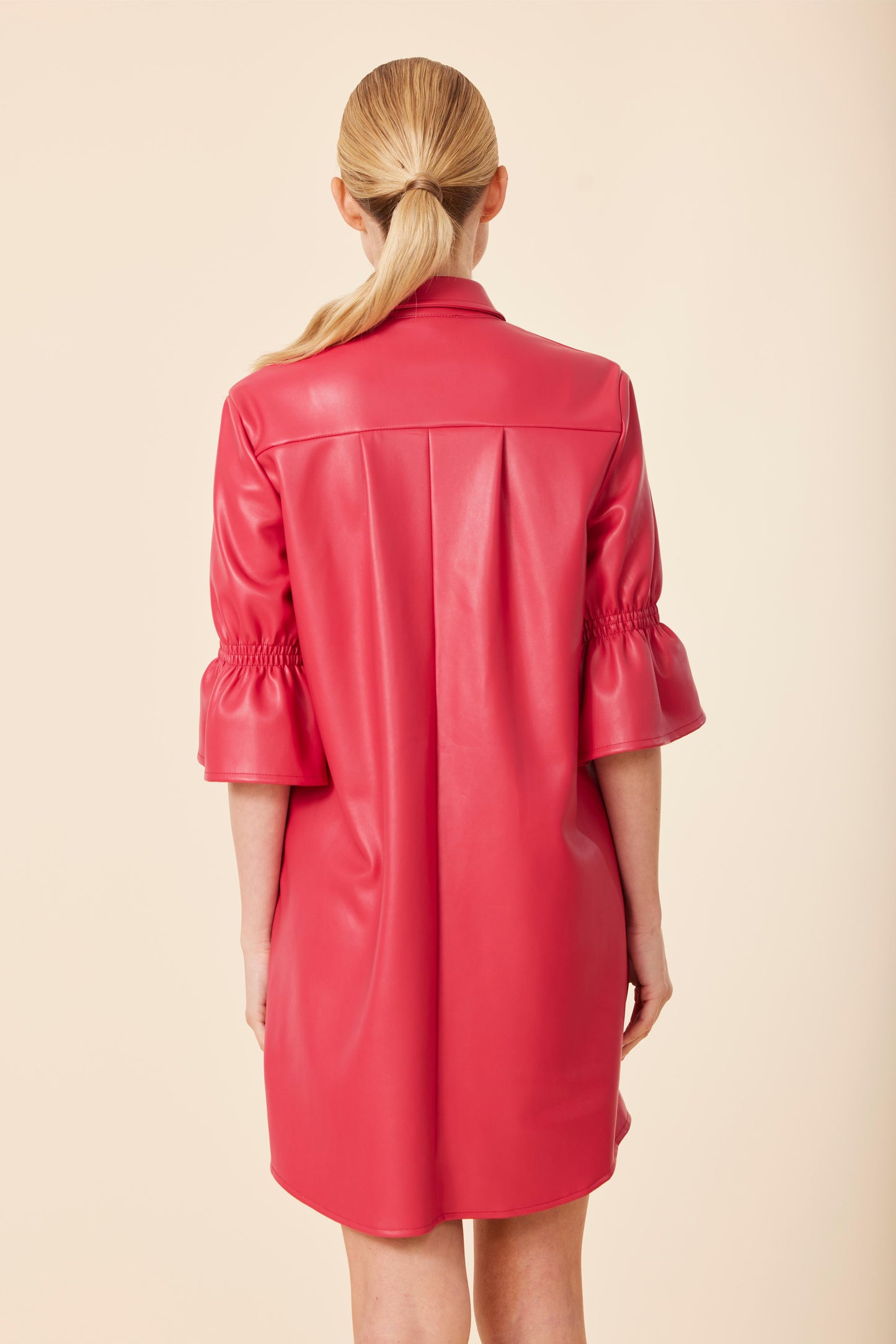 Vegan Leather Ruffle Sleeve Dress