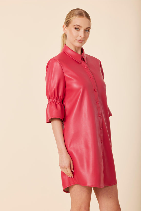 Vegan Leather Ruffle Sleeve Dress
