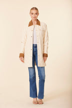 Faux Leather Quilted Corduroy Trim Dress / Jacket