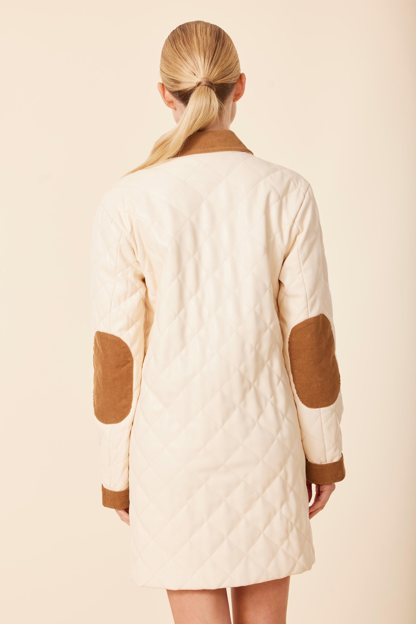 Vegan Leather Quilted Corduroy Trim Dress / Jacket
