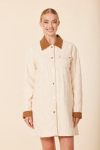 Faux Leather Quilted Corduroy Trim Dress / Jacket