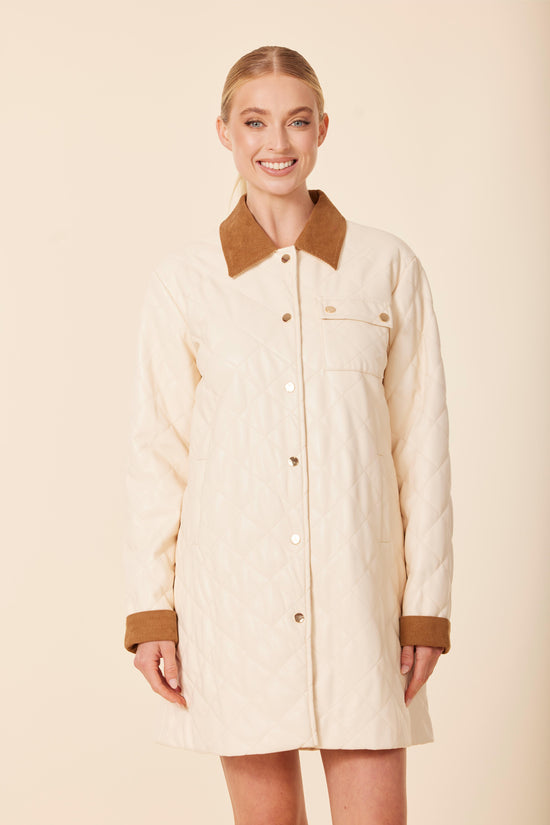 Vegan Leather Quilted Corduroy Trim Dress / Jacket
