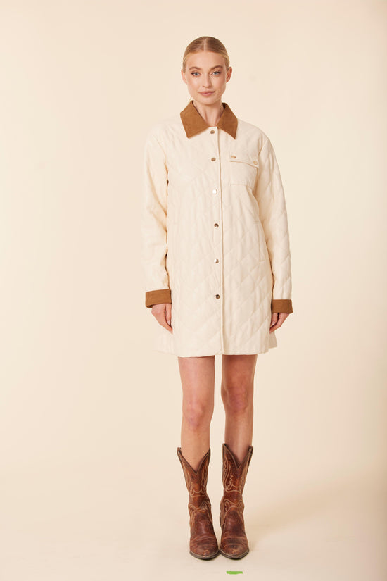 Vegan Leather Quilted Corduroy Trim Dress / Jacket