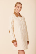 Faux Leather Quilted Corduroy Trim Dress / Jacket
