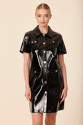 Patent Faux Leather Trim Knit Dress
