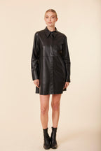 Faux Leather Shirt Dress