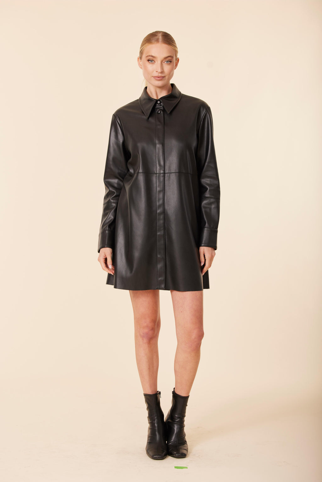 Faux Leather Shirt Dress