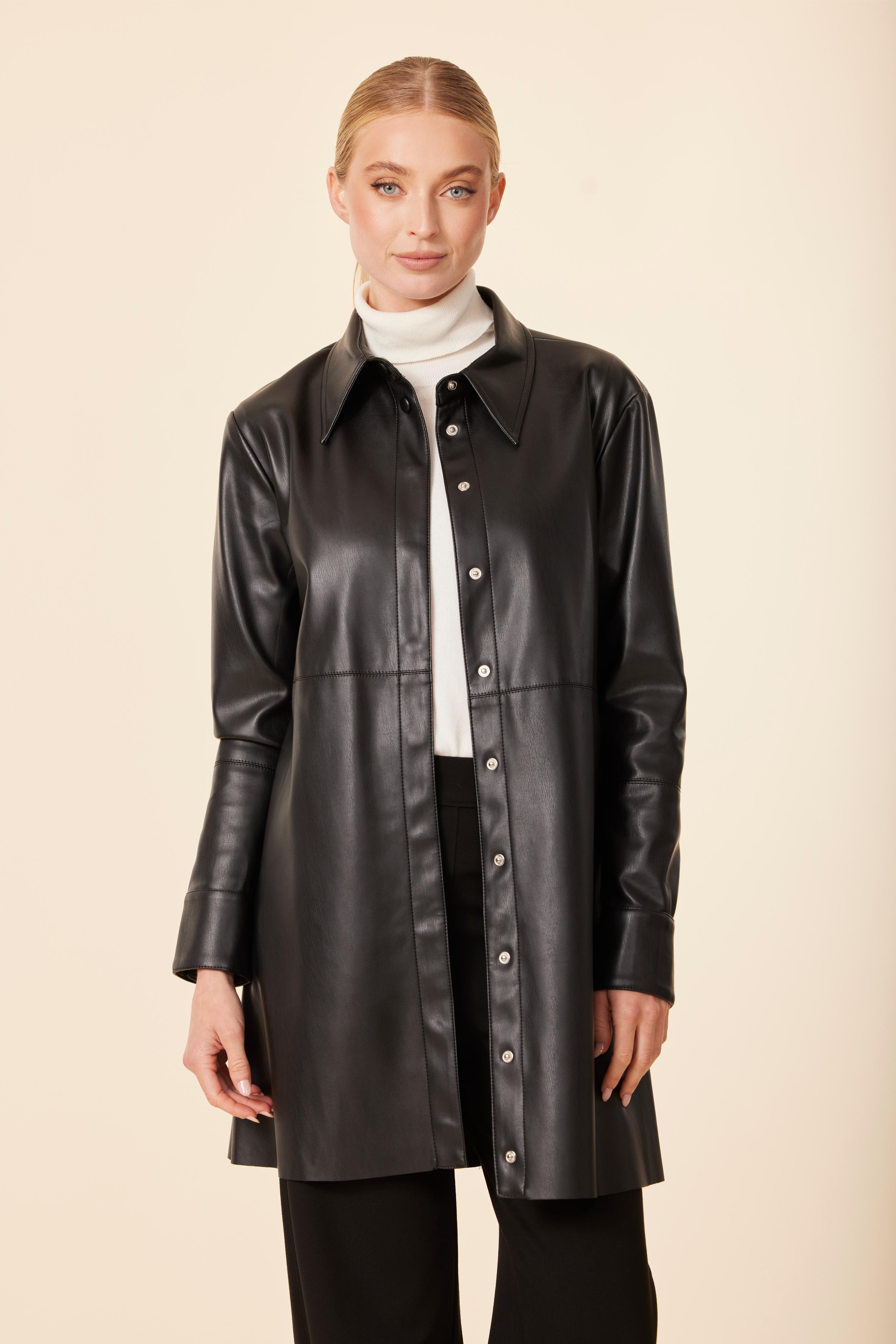 Faux Leather Shirt Dress Black / XS Faux Leather Shirt Dress Black / XS