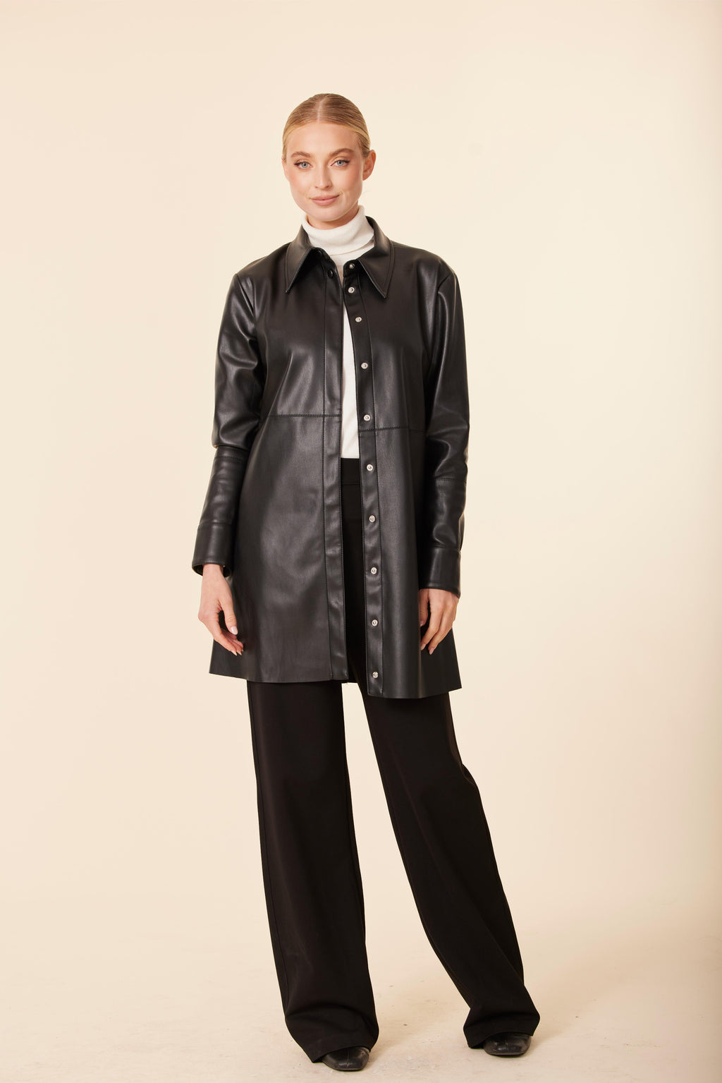 Faux Leather Shirt Dress