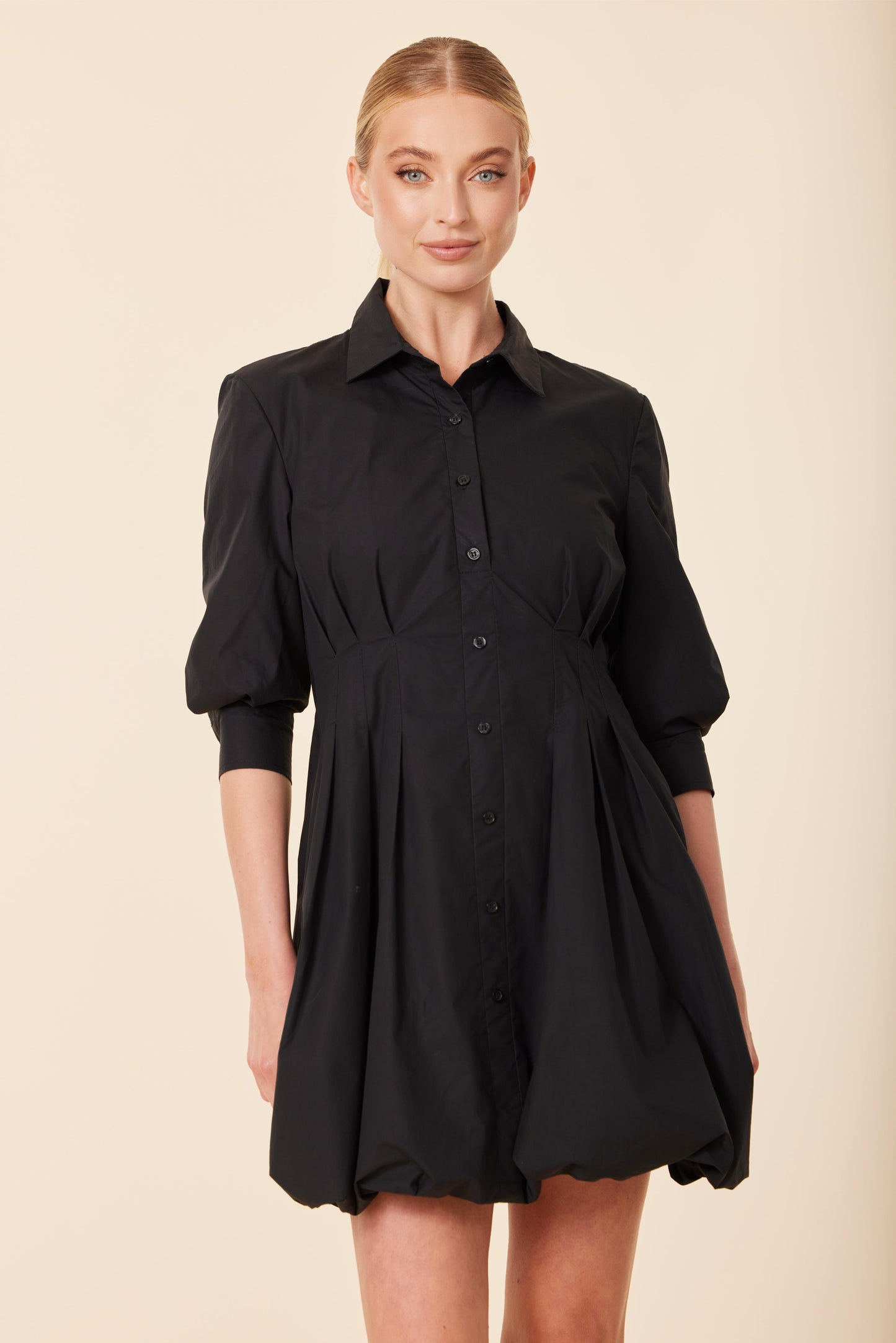 Poplin 3/4 Sleeve Bubble Dress