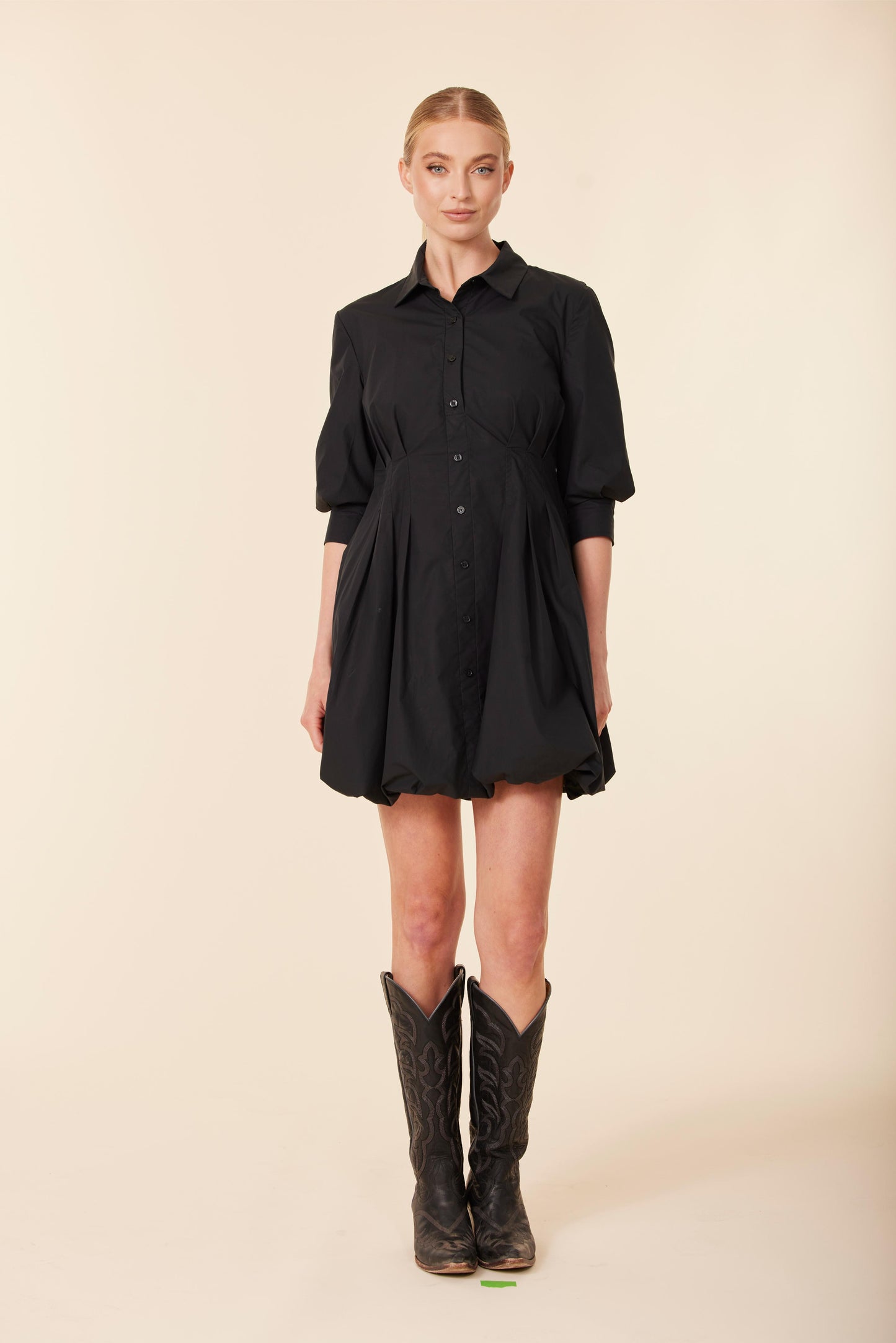 Poplin 3/4 Sleeve Bubble Dress
