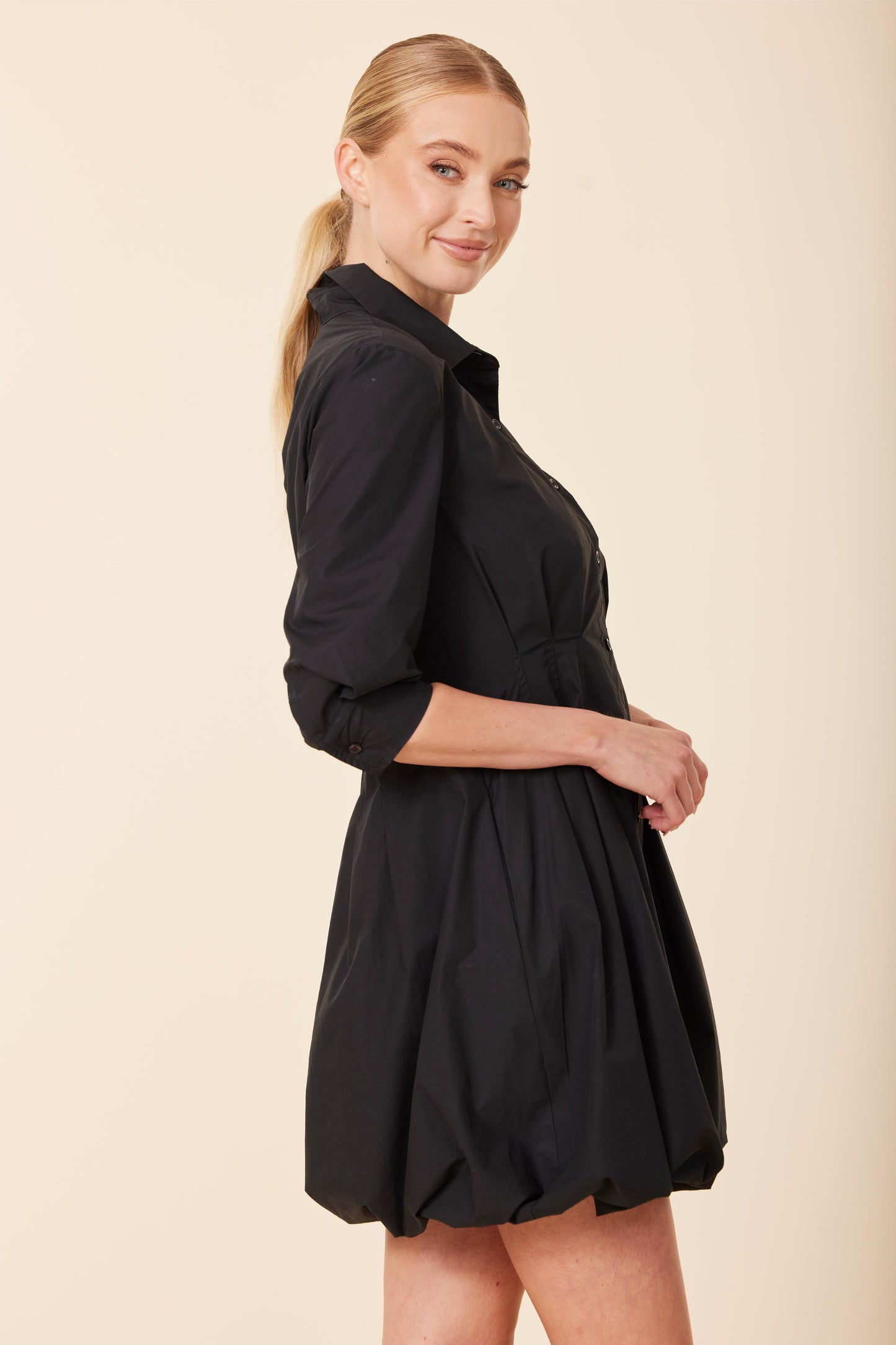 Poplin 3/4 Sleeve Bubble Dress