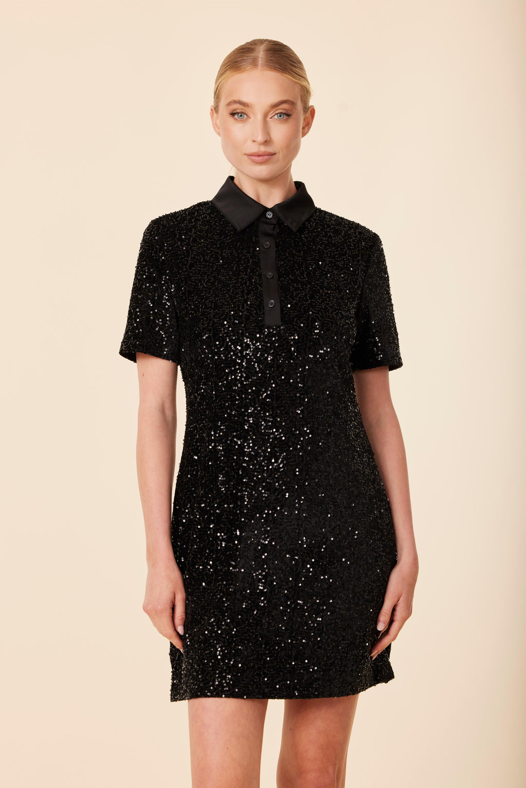 Sequin Polo Short Sleeve Dress