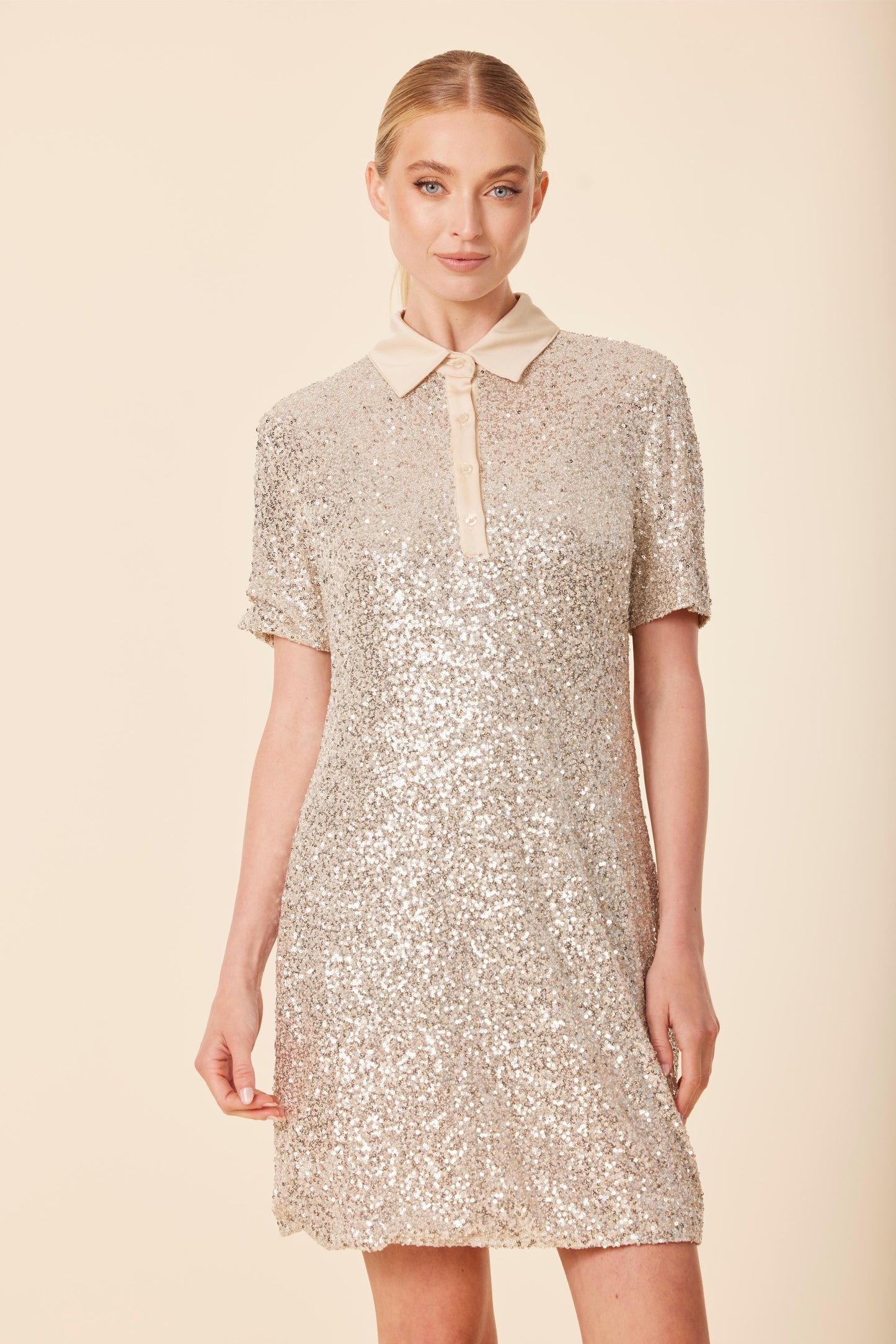 Sequin Polo Short Sleeve Dress