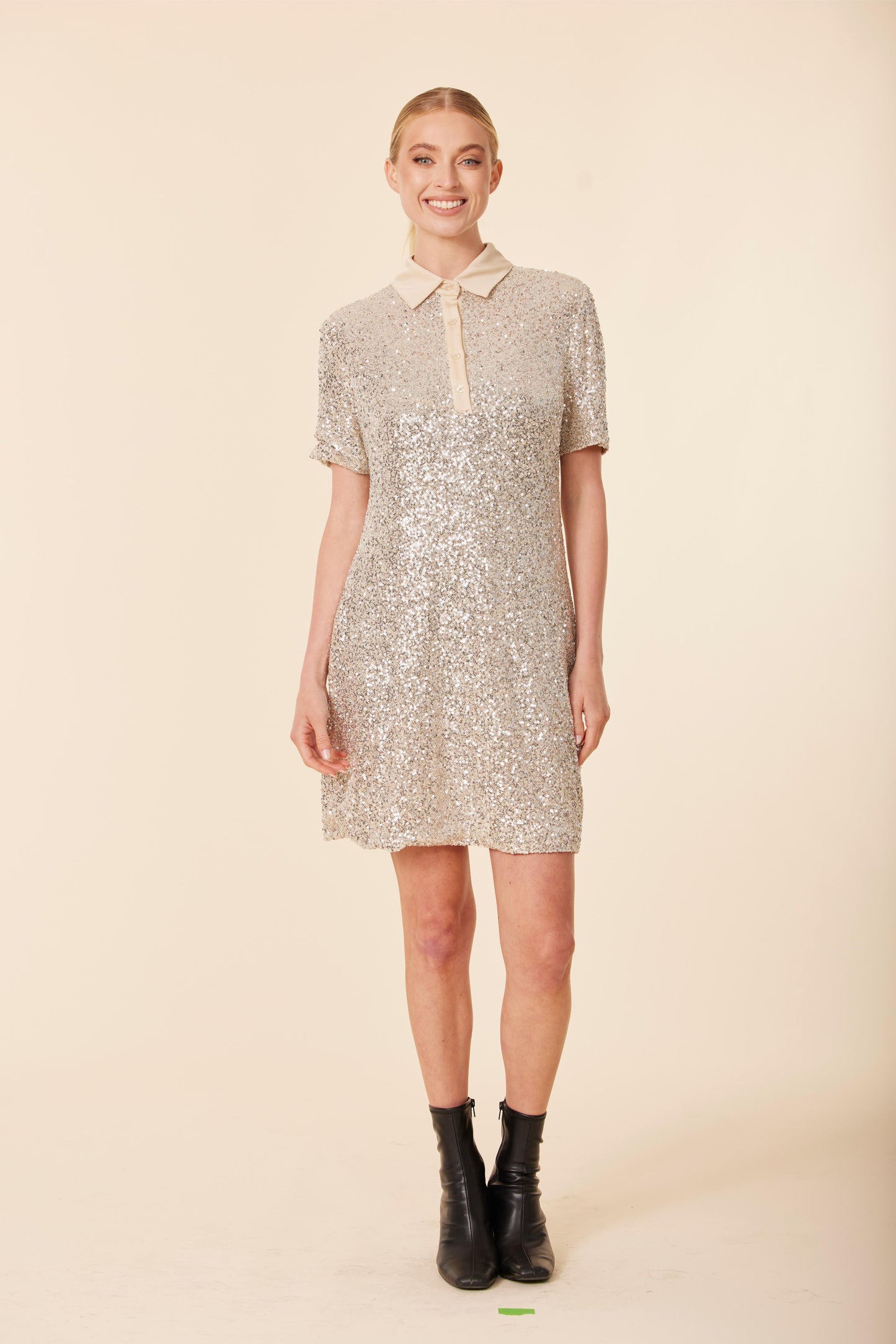 Sequin Polo Short Sleeve Dress