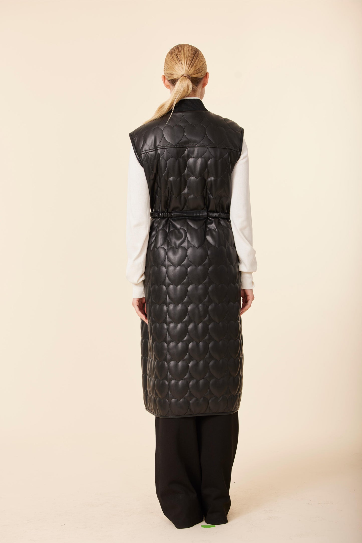 Vegan Leather Quilted Heart Long Vest