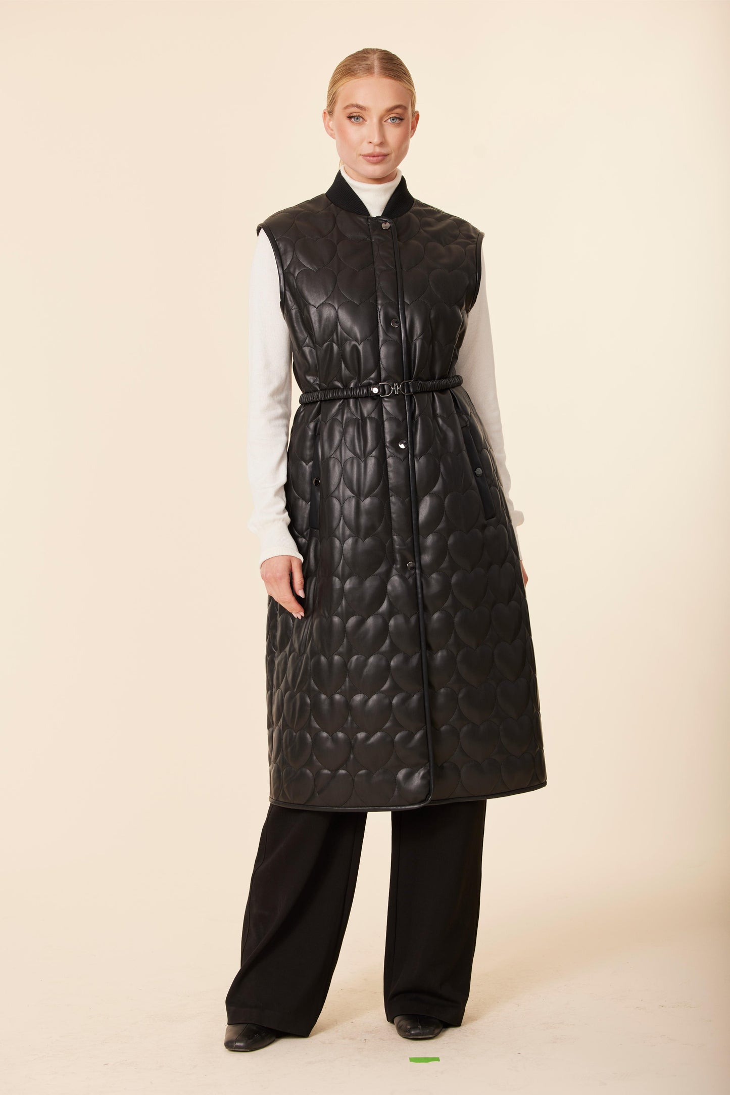 Vegan Leather Quilted Heart Long Vest