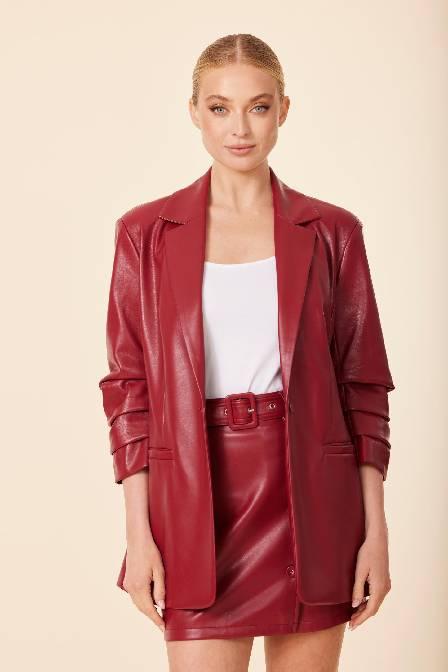 Faux Leather Side Button Skirt