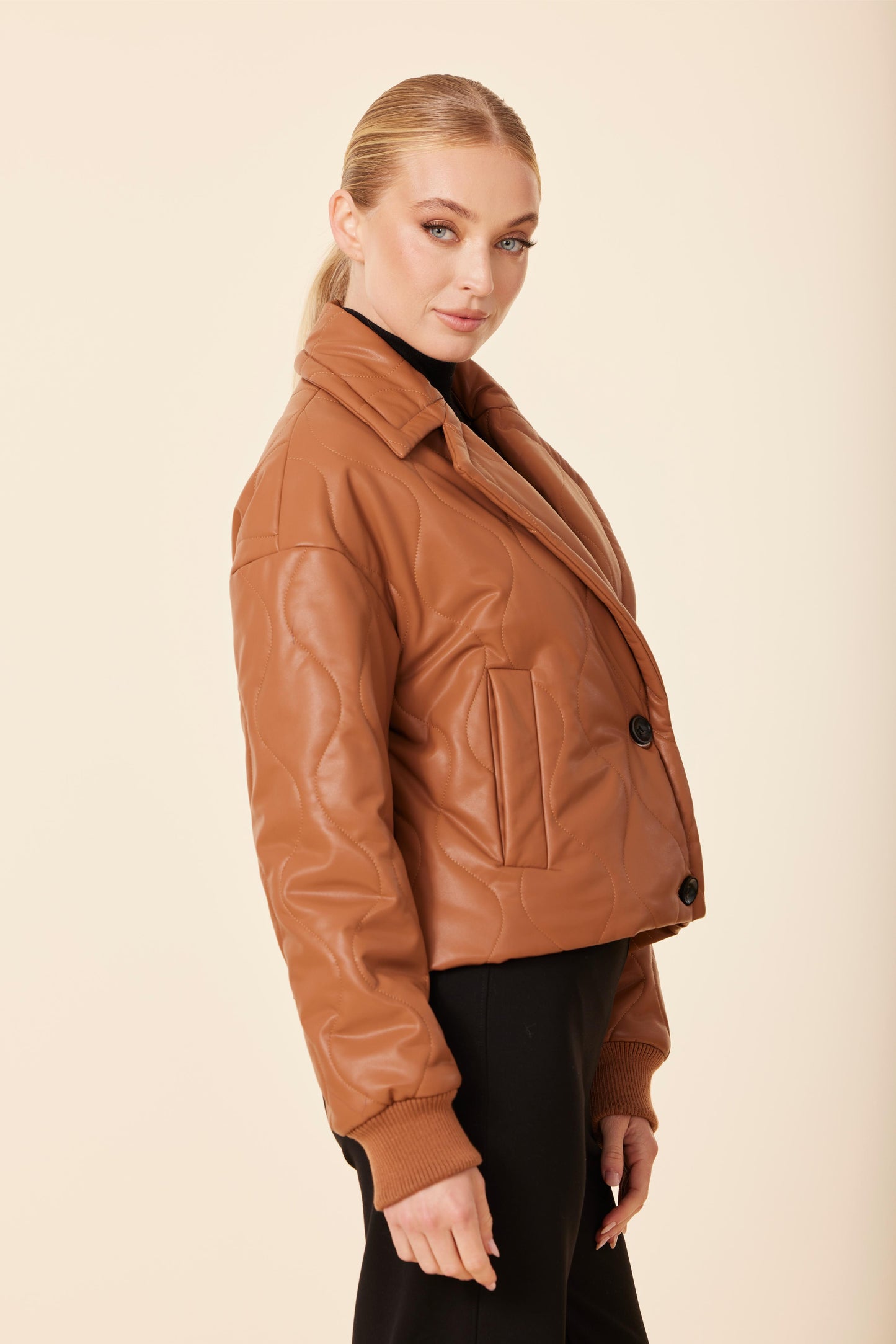 Faux Leather Quilted Jacket