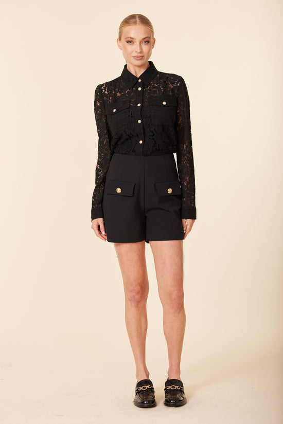 Lace Pearl Button Top Gold Button Short