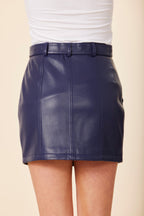 Faux Leather Side Button Skirt