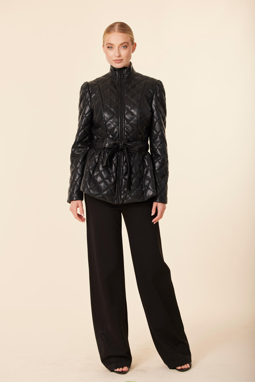Faux Leather Quilted Peplum Jacket